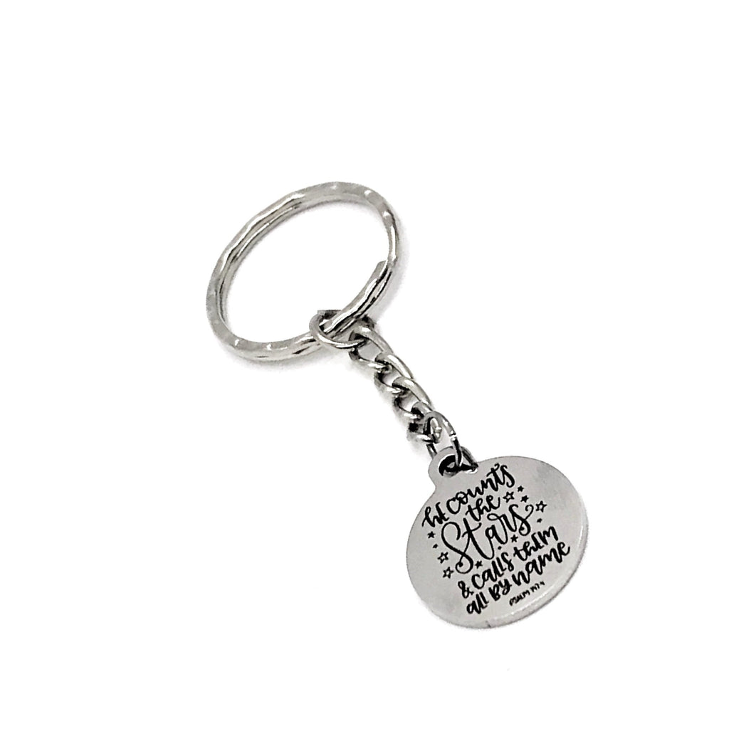 Scripture Gift, He Counts The Stars And Calls Them All By Name Keychain, Psalm 147 4 Keychain, Scripture Keychain, Bible Verse Gift