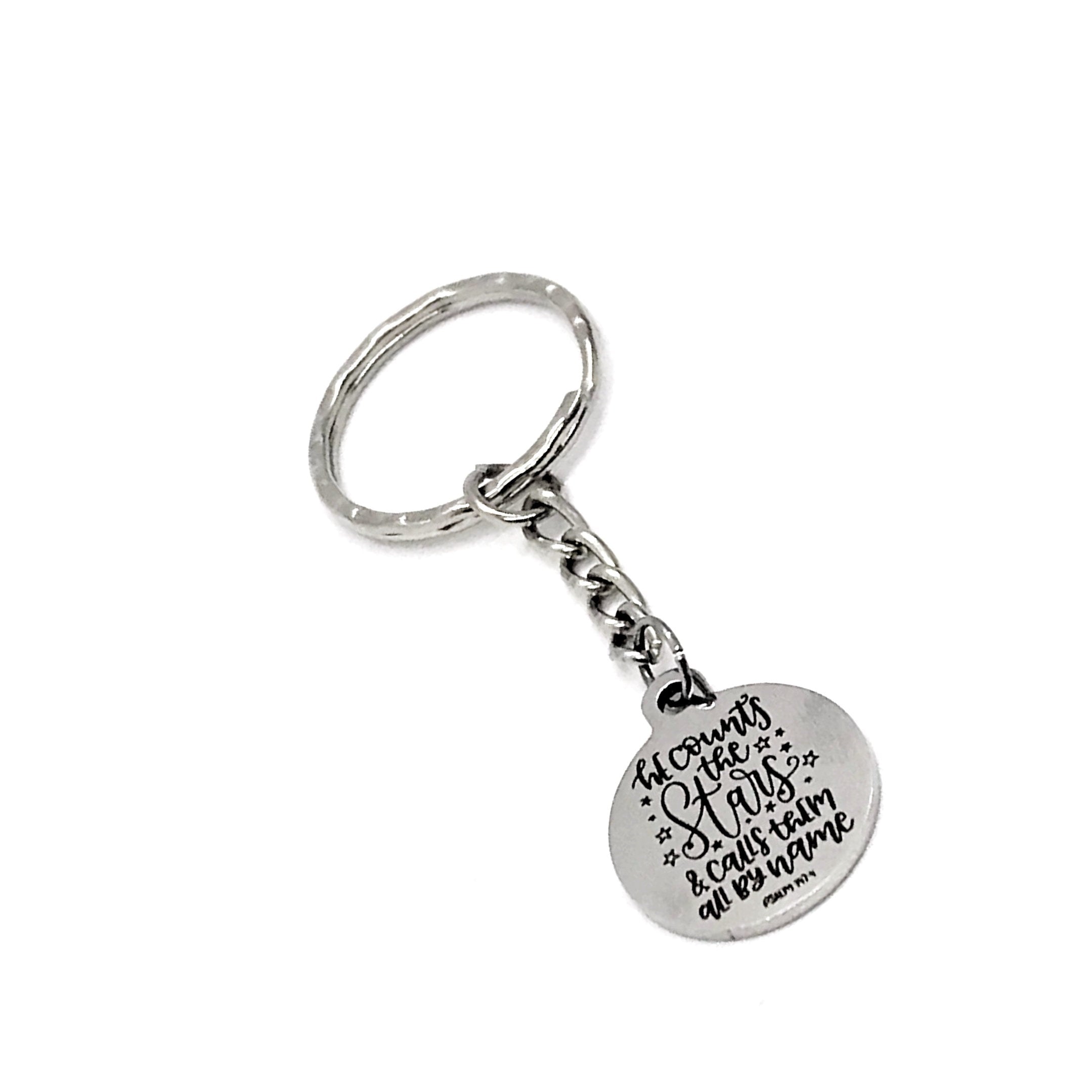Scripture Gift, He Counts The Stars And Calls Them All By Name Keychain, Psalm 147 4 Keychain, Scripture Keychain, Bible Verse Gift