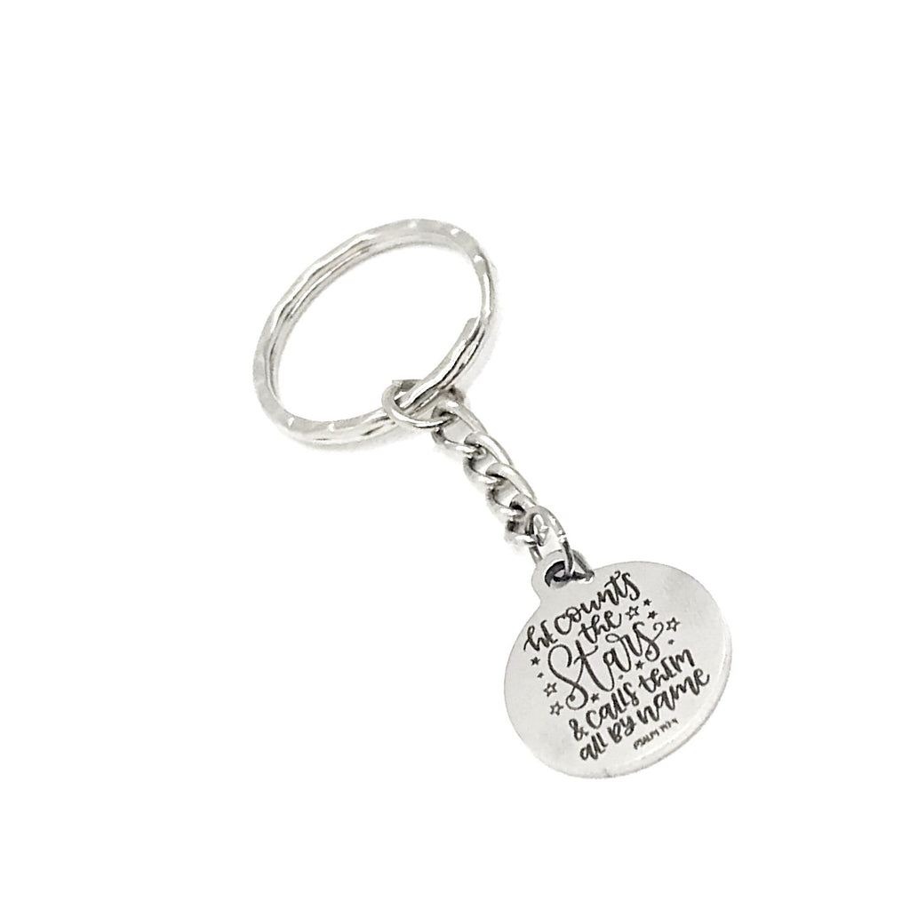 Scripture Gift, He Counts The Stars And Calls Them All By Name Keychain, Psalm 147 4 Keychain, Scripture Keychain, Bible Verse Gift