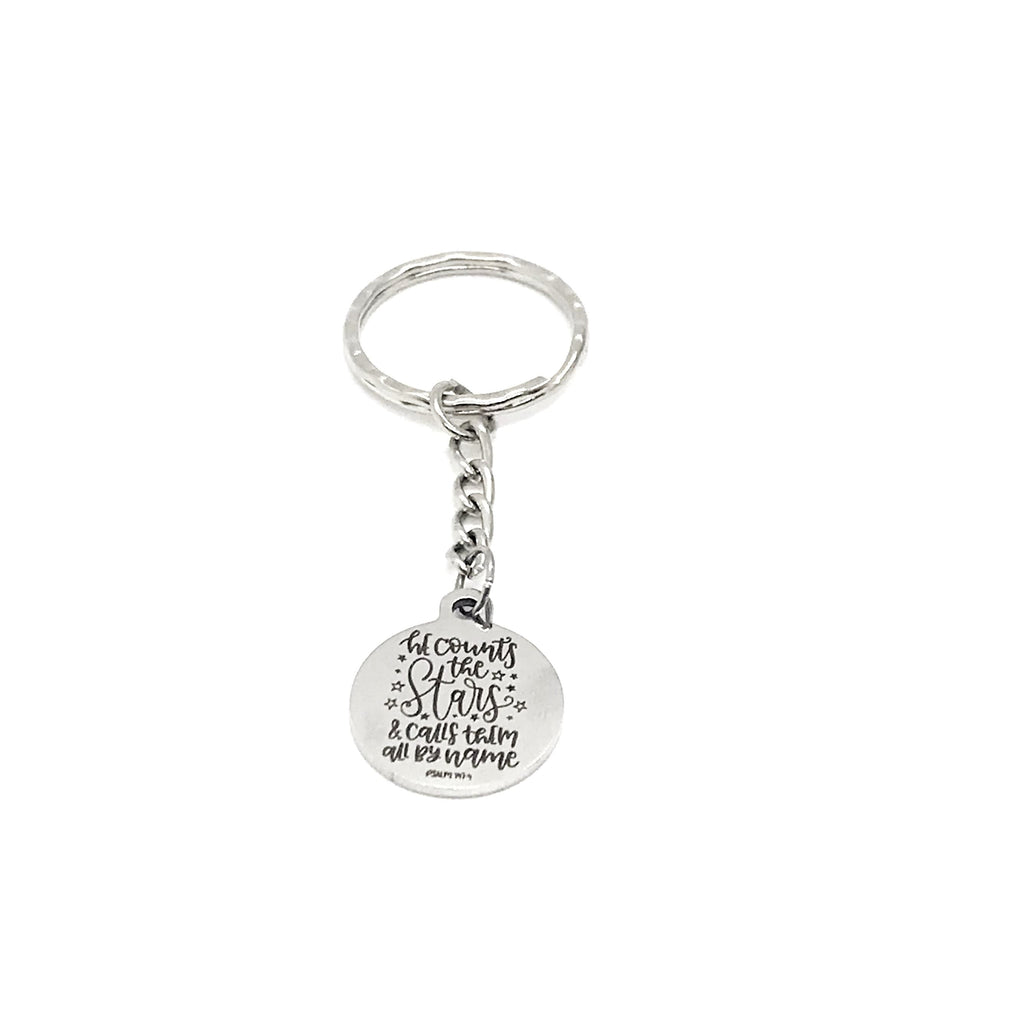 Scripture Gift, He Counts The Stars And Calls Them All By Name Keychain, Psalm 147 4 Keychain, Scripture Keychain, Bible Verse Gift