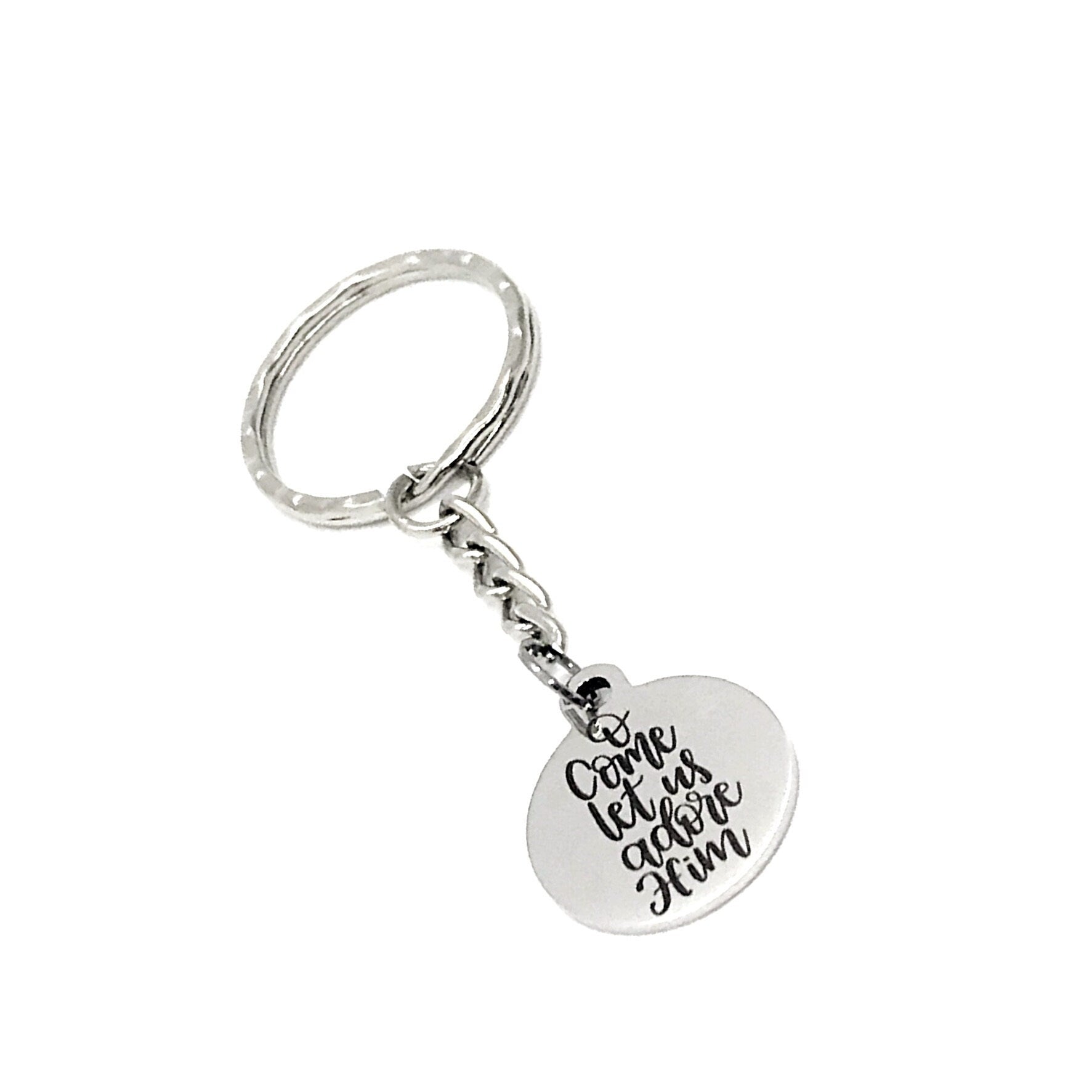 Faith Keychain, O Come Let Us Adore Him Keychain, Faith Gift, Christmas Gift, Adore Christ, Charm Keychain, Keychain Gift, Christian Gift