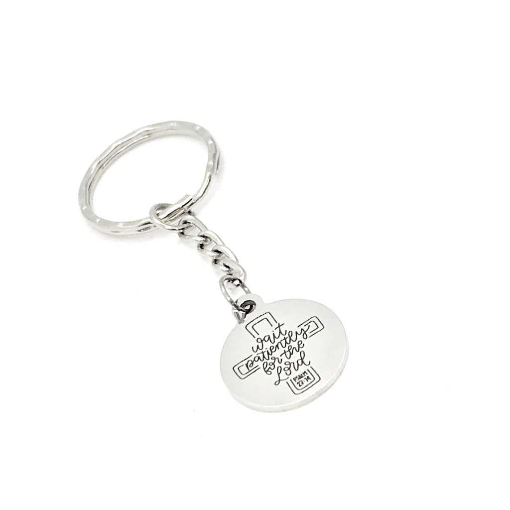 Faith Gift, Wait Patiently On The Lord Keychain, Psalms 27 14, Christian Keychain, Faith Keychain, Sunday School Gift, Scripture Quote