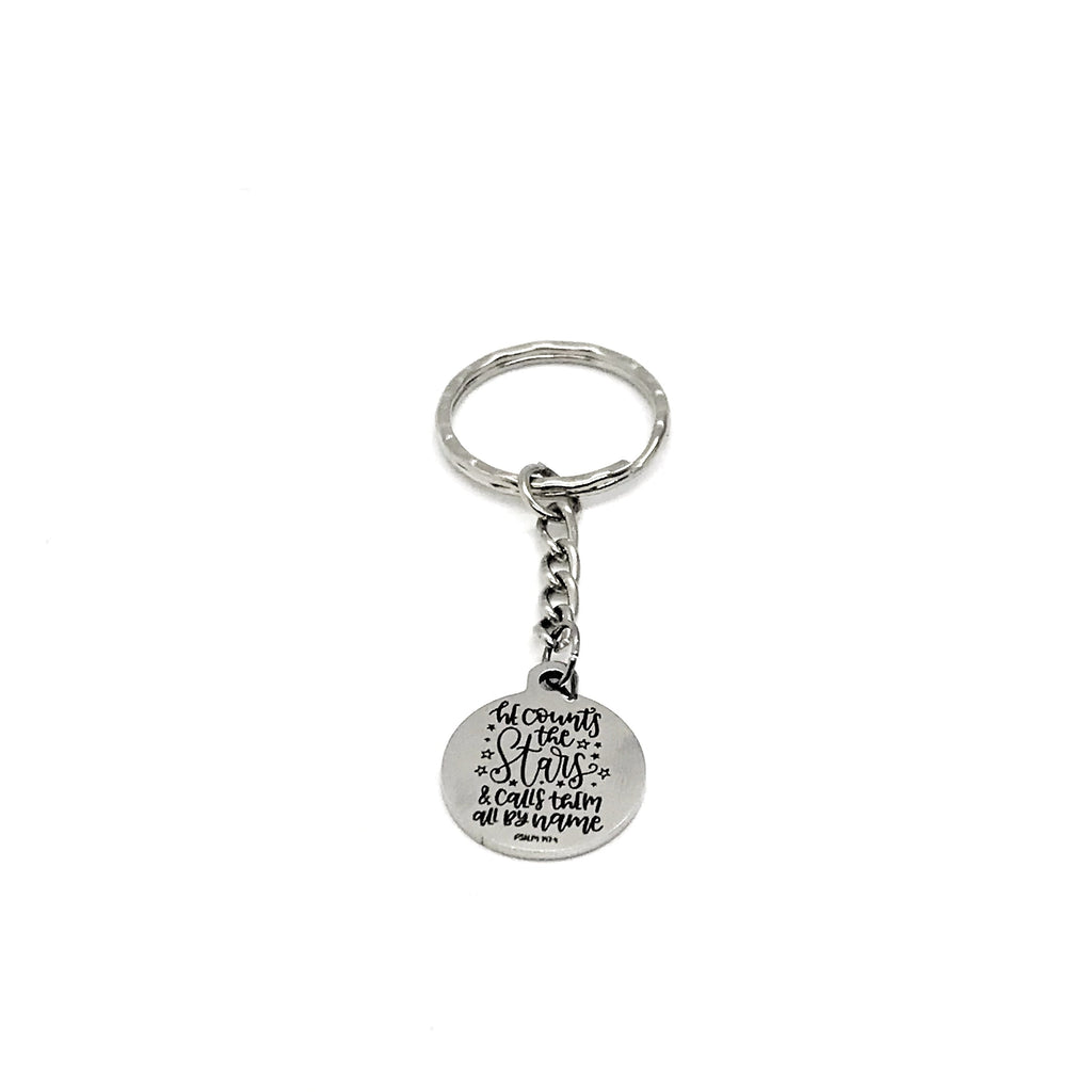 Scripture Gift, He Counts The Stars And Calls Them All By Name Keychain, Psalm 147 4 Keychain, Scripture Keychain, Bible Verse Gift
