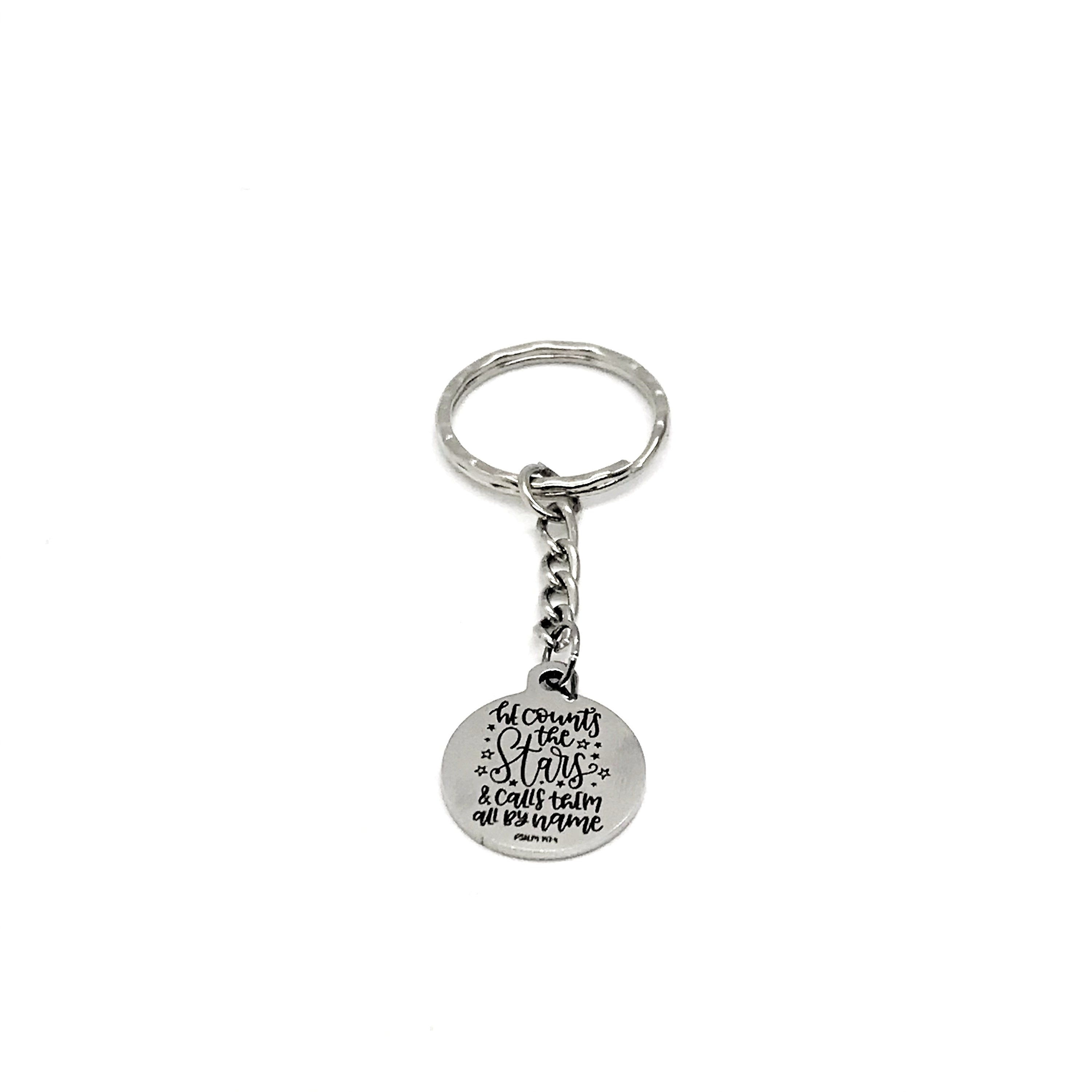 Scripture Gift, He Counts The Stars And Calls Them All By Name Keychain, Psalm 147 4 Keychain, Scripture Keychain, Bible Verse Gift