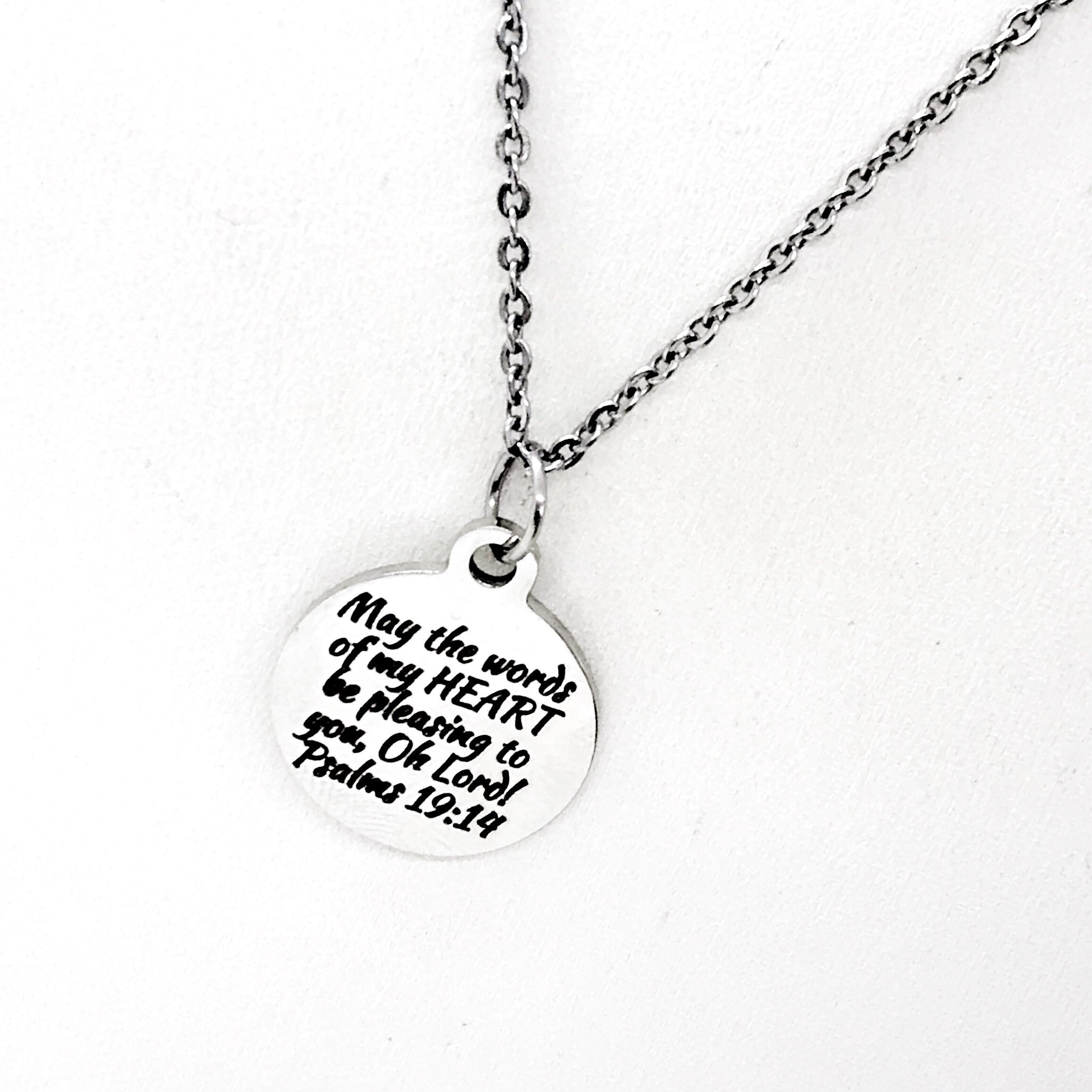 Scripture Gift, May The Words Of My Heart Be Pleasing Necklace, Psalms 19 14, Scripture Quote, Scripture Charm, Christian Gift