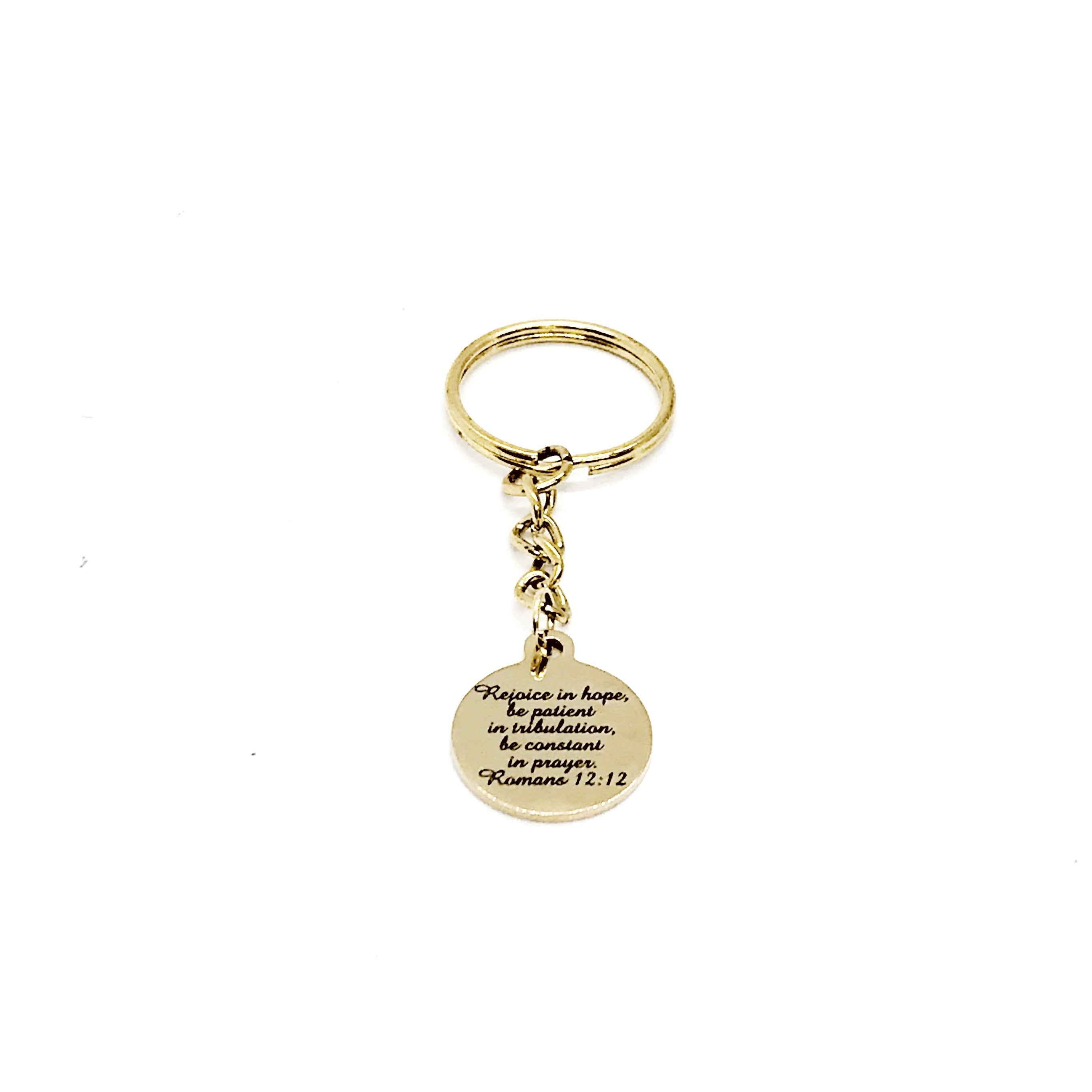 Scripture Gift, Rejoice In Hope Keychain, Romans 12 12, Christian Gift, Scripture Quote, Baptism Gift, Believer Gift, Faith Quote