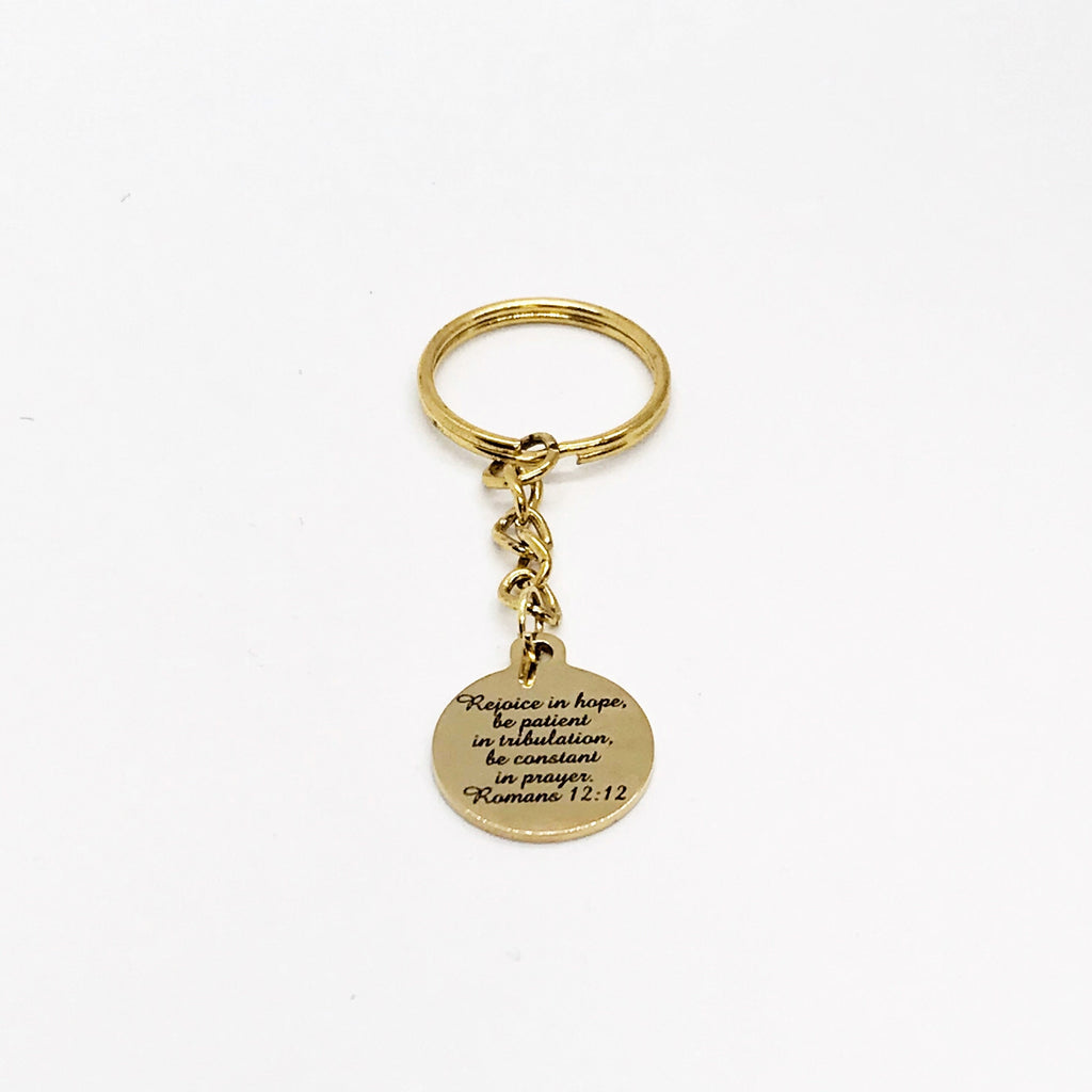 Scripture Gift, Rejoice In Hope Keychain, Romans 12 12, Christian Gift, Scripture Quote, Baptism Gift, Believer Gift, Faith Quote