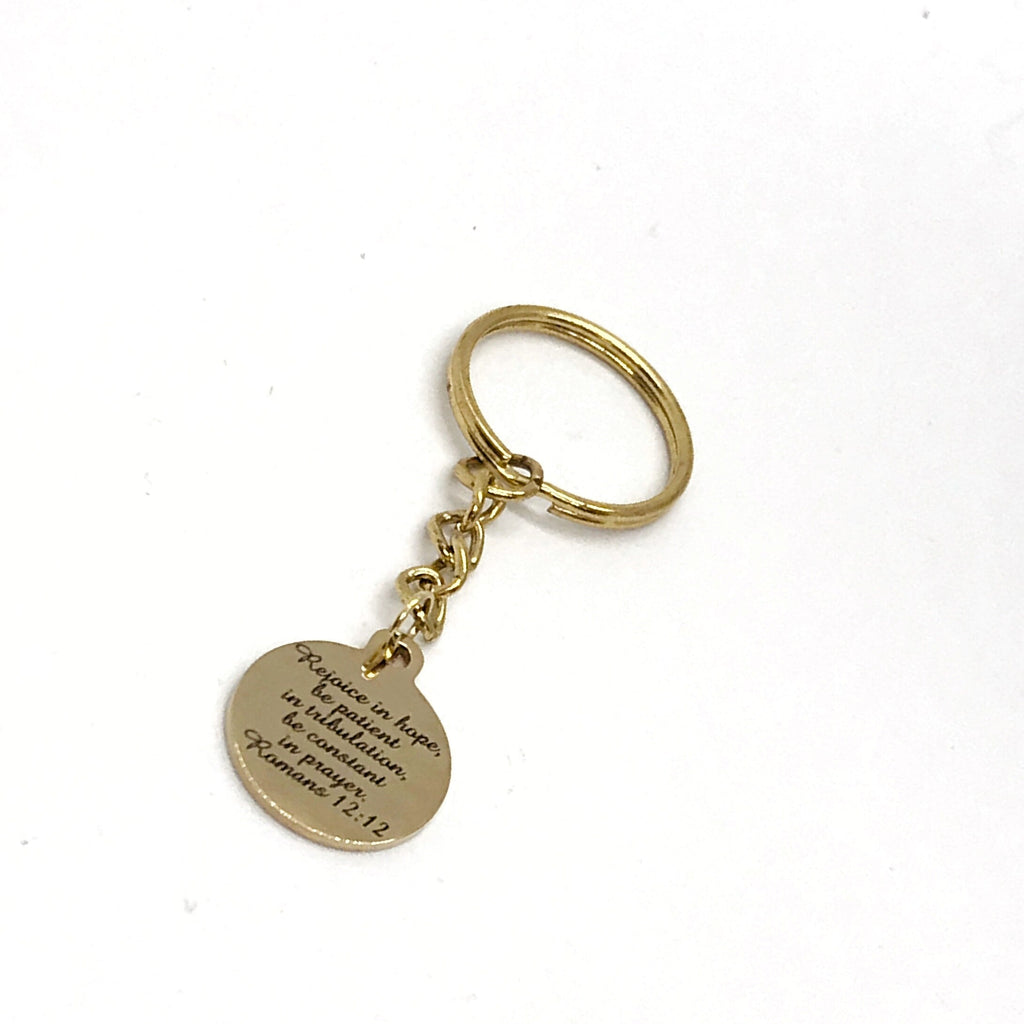 Scripture Gift, Rejoice In Hope Keychain, Romans 12 12, Christian Gift, Scripture Quote, Baptism Gift, Believer Gift, Faith Quote