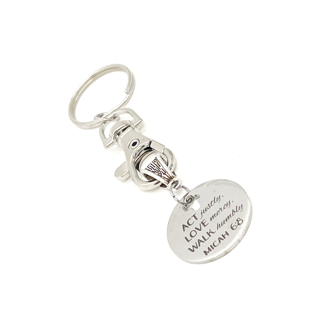 Faith Gift, Act Justly, Love Mercy, Walk Humbly, ACT LOVE WALK Charm Keychain, Micah 6 8, Baptism Gift, Graduation Gift, Son Gift, Daughter