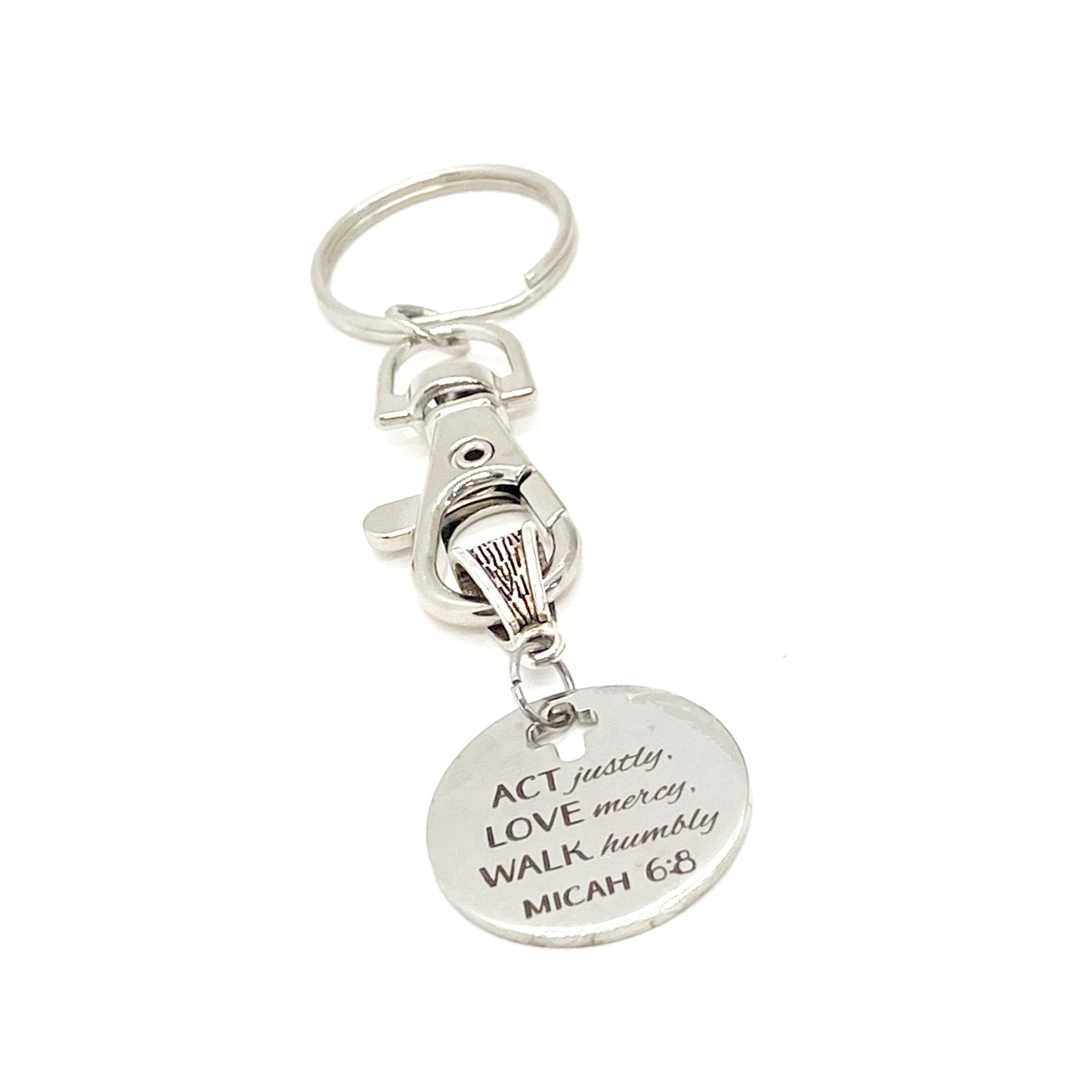 Faith Gift, Act Justly, Love Mercy, Walk Humbly, ACT LOVE WALK Charm Keychain, Micah 6 8, Baptism Gift, Graduation Gift, Son Gift, Daughter