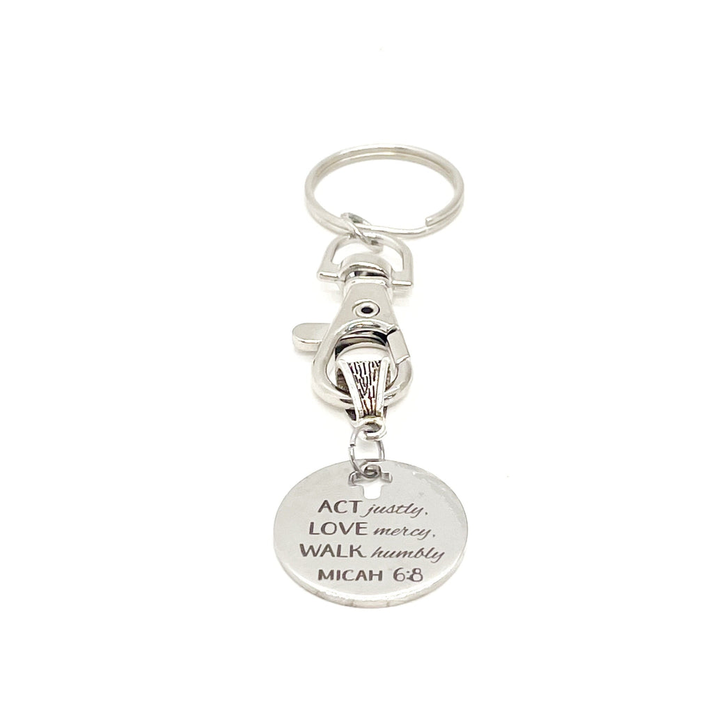 Faith Gift, Act Justly, Love Mercy, Walk Humbly, ACT LOVE WALK Charm Keychain, Micah 6 8, Baptism Gift, Graduation Gift, Son Gift, Daughter