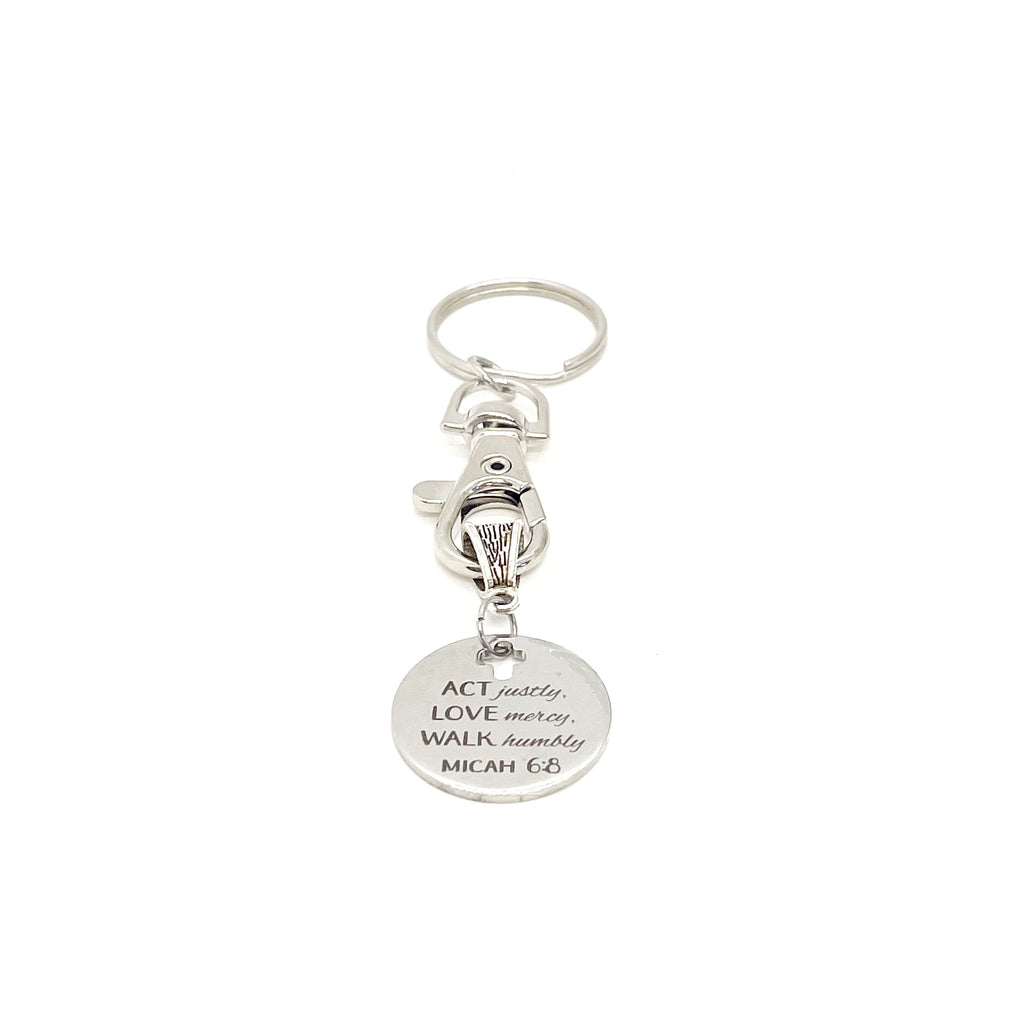 Faith Gift, Act Justly, Love Mercy, Walk Humbly, ACT LOVE WALK Charm Keychain, Micah 6 8, Baptism Gift, Graduation Gift, Son Gift, Daughter