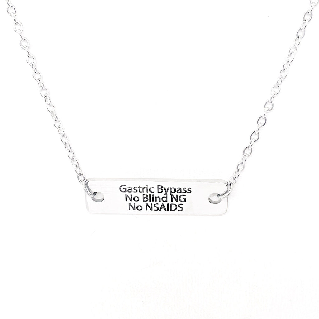 Medical Awareness Jewelry, Gastric Bypass Necklace, No Blind NG, No NSAIDS, Medical Condition Jewelry, Gastric Bypass Notice, Medical Notice