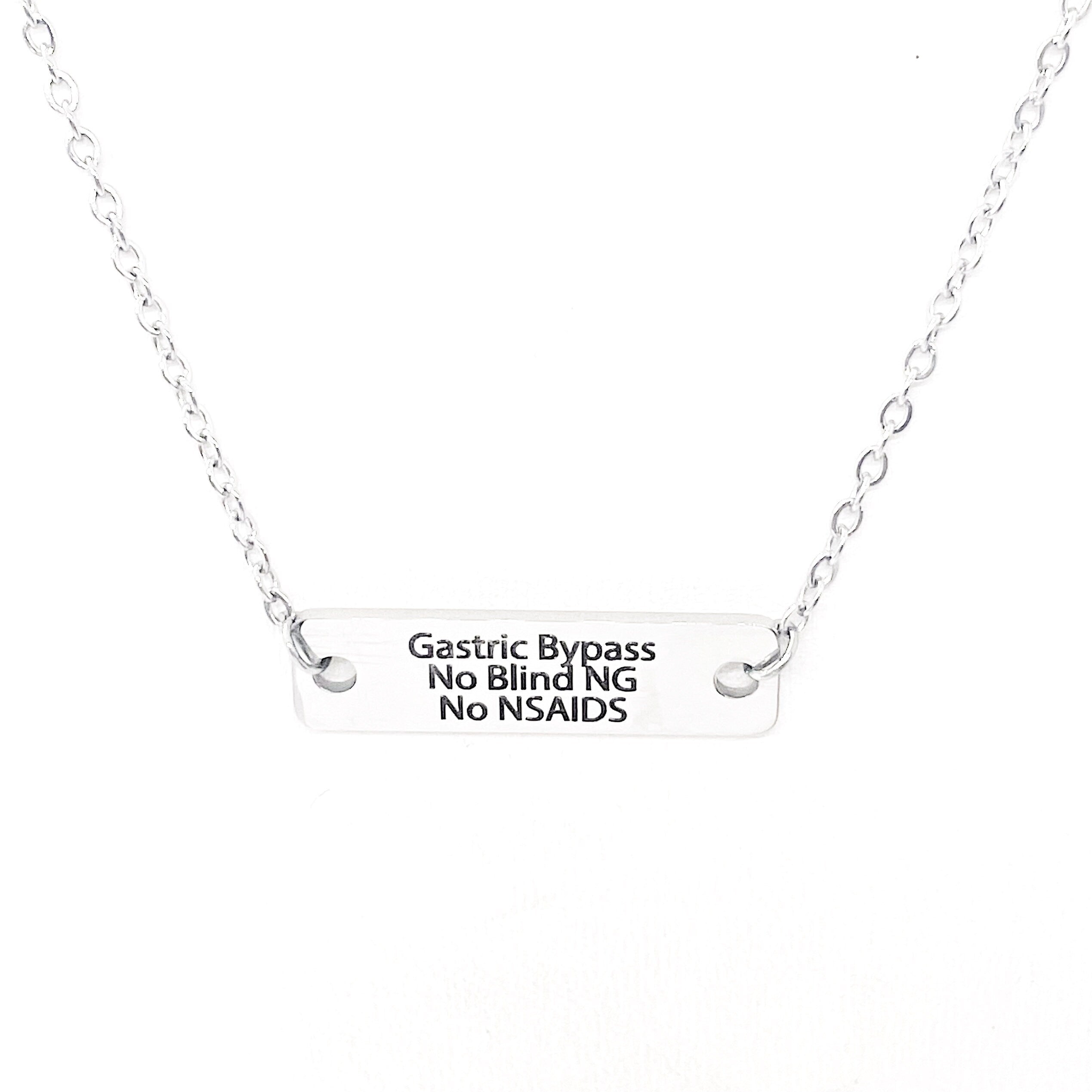 Medical Awareness Jewelry, Gastric Bypass Necklace, No Blind NG, No NSAIDS, Medical Condition Jewelry, Gastric Bypass Notice, Medical Notice