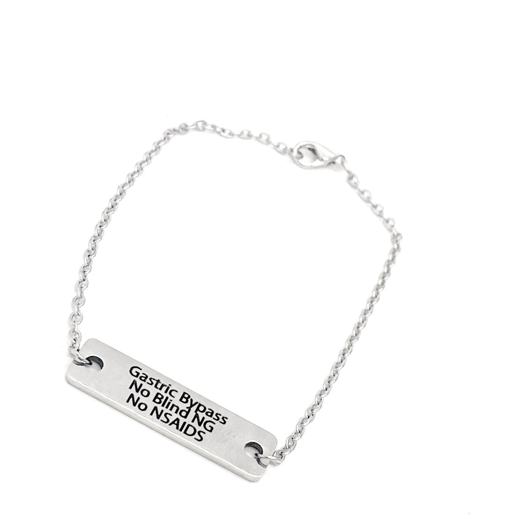 Gastric Surgery Gifts, Gastric Bypass Bracelet, Gastric Bypass Awareness, Gastric Bypass Jewelry, No Blind NG, No NSAIDS, Medical Notice
