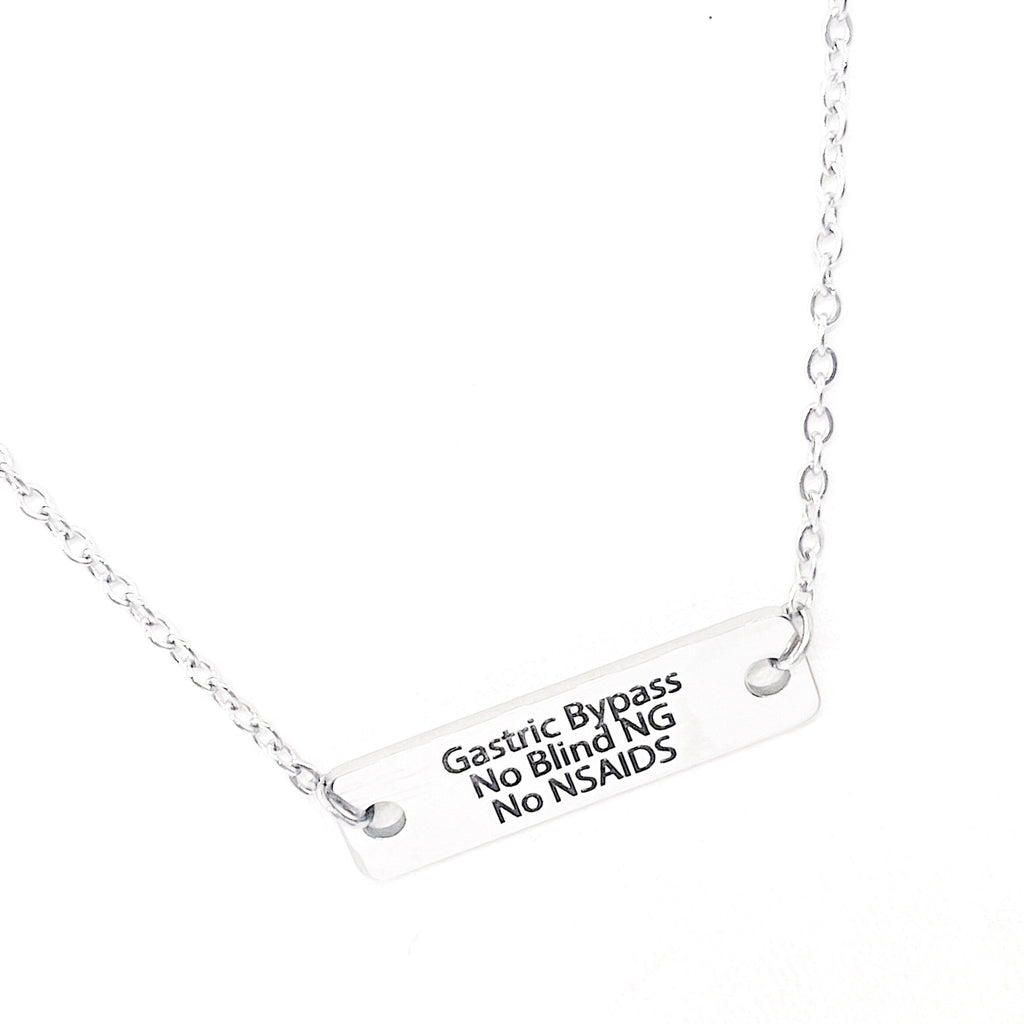 Medical Awareness Jewelry, Gastric Bypass Necklace, No Blind NG, No NSAIDS, Medical Condition Jewelry, Gastric Bypass Notice, Medical Notice