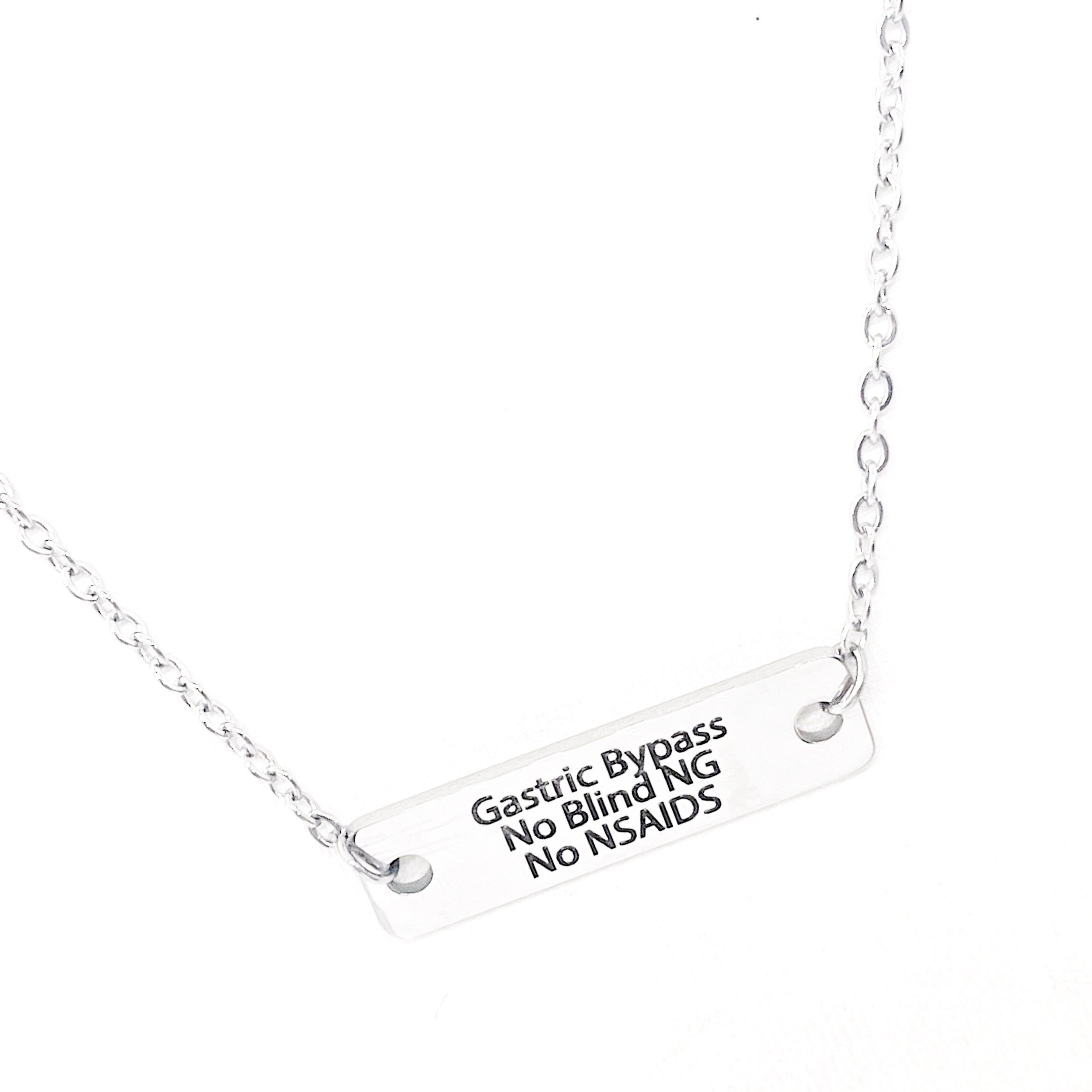 Medical Awareness Jewelry, Gastric Bypass Necklace, No Blind NG, No NSAIDS, Medical Condition Jewelry, Gastric Bypass Notice, Medical Notice