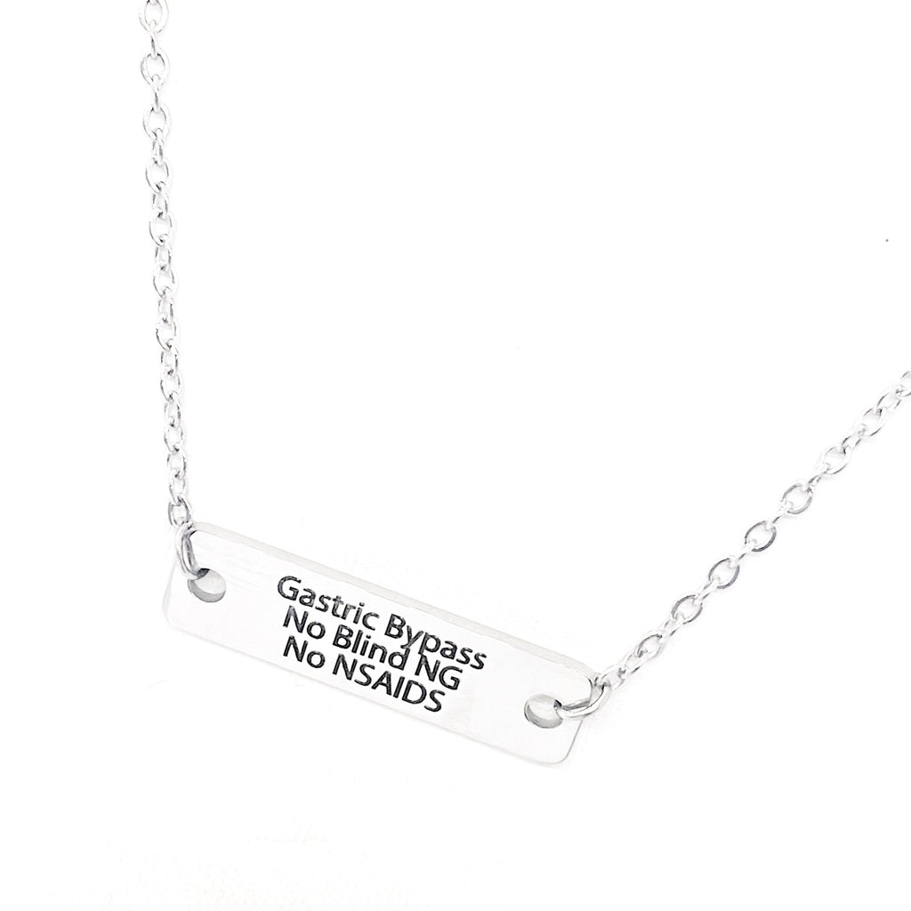 Medical Awareness Jewelry, Gastric Bypass Necklace, No Blind NG, No NSAIDS, Medical Condition Jewelry, Gastric Bypass Notice, Medical Notice
