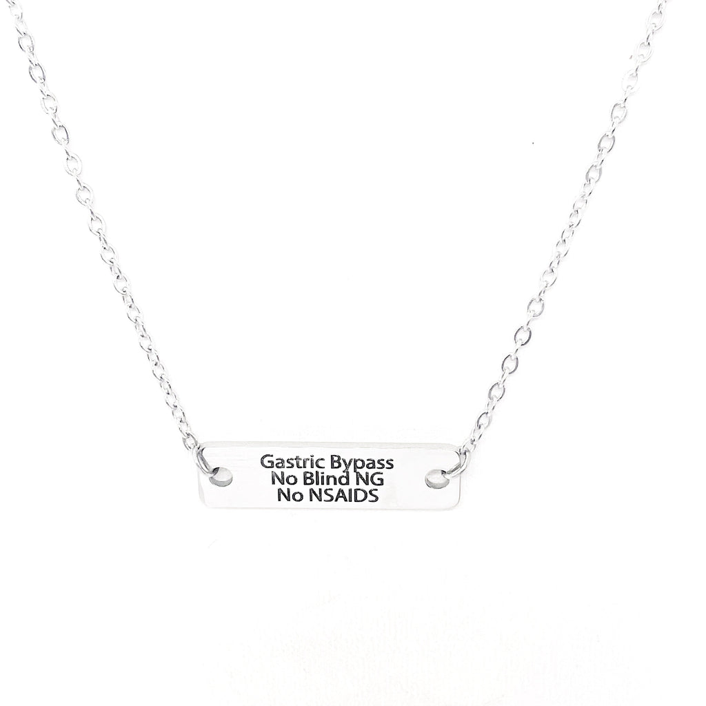 Medical Awareness Jewelry, Gastric Bypass Necklace, No Blind NG, No NSAIDS, Medical Condition Jewelry, Gastric Bypass Notice, Medical Notice