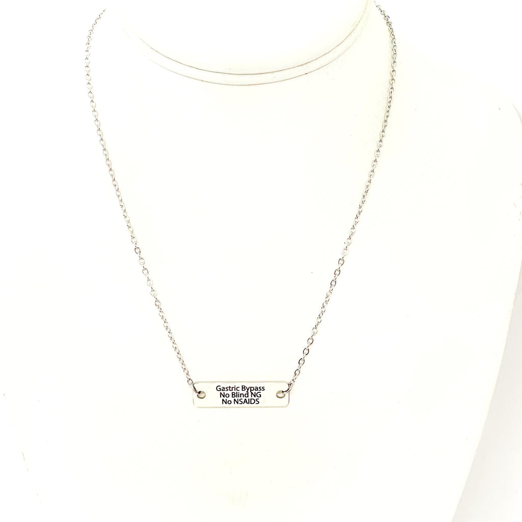 Medical Awareness Jewelry, Gastric Bypass Necklace, No Blind NG, No NSAIDS, Medical Condition Jewelry, Gastric Bypass Notice, Medical Notice