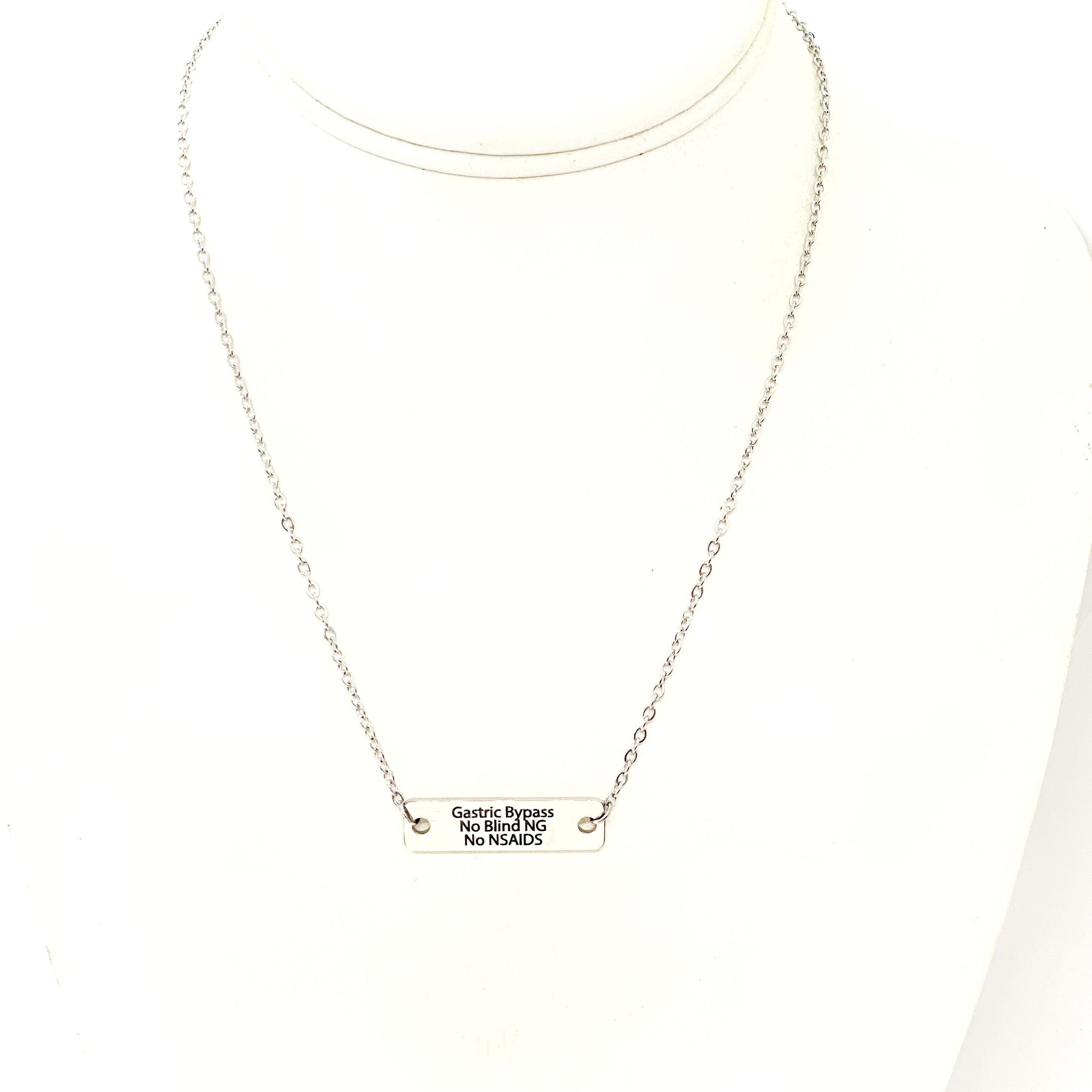 Medical Awareness Jewelry, Gastric Bypass Necklace, No Blind NG, No NSAIDS, Medical Condition Jewelry, Gastric Bypass Notice, Medical Notice