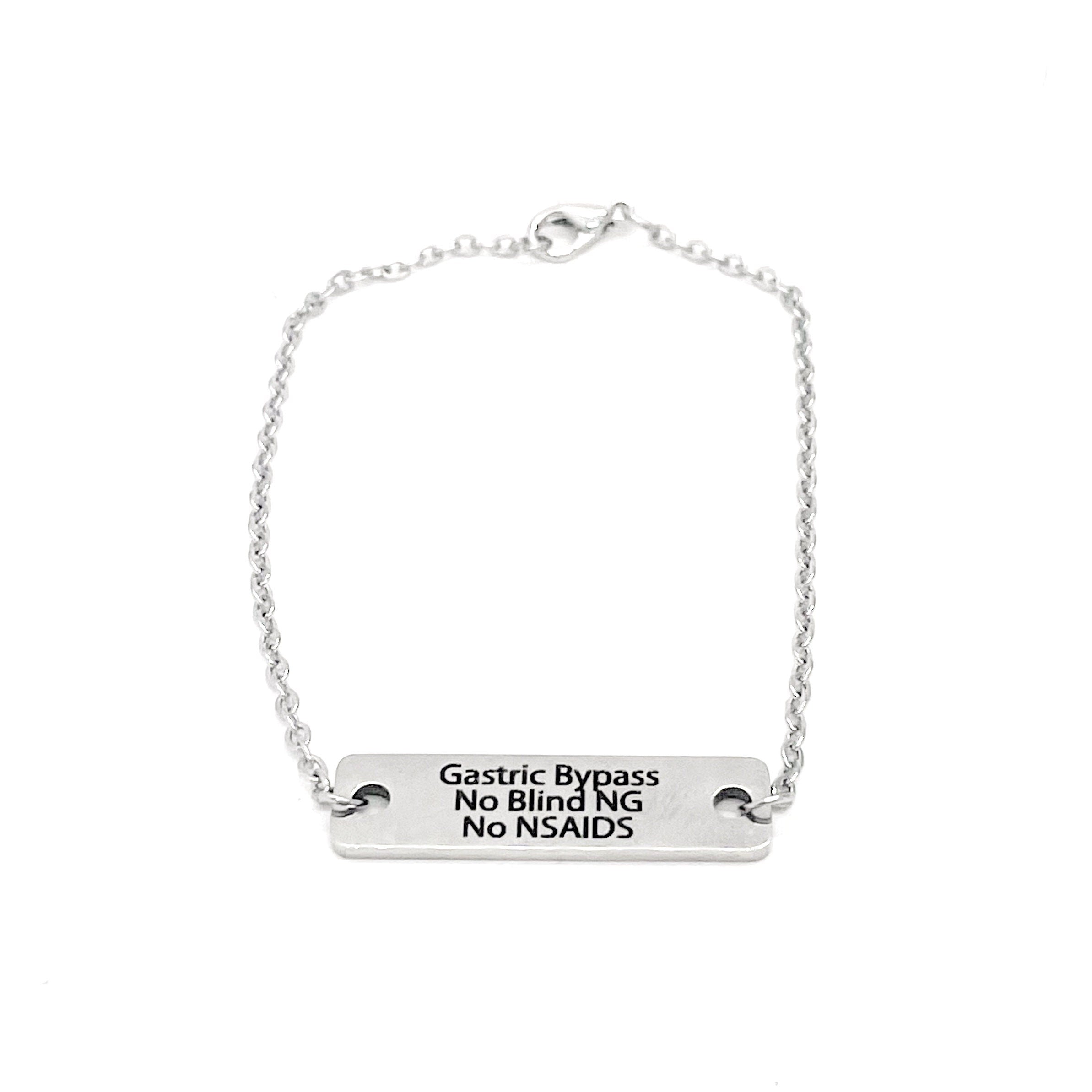 Gastric Surgery Gifts, Gastric Bypass Bracelet, Gastric Bypass Awareness, Gastric Bypass Jewelry, No Blind NG, No NSAIDS, Medical Notice