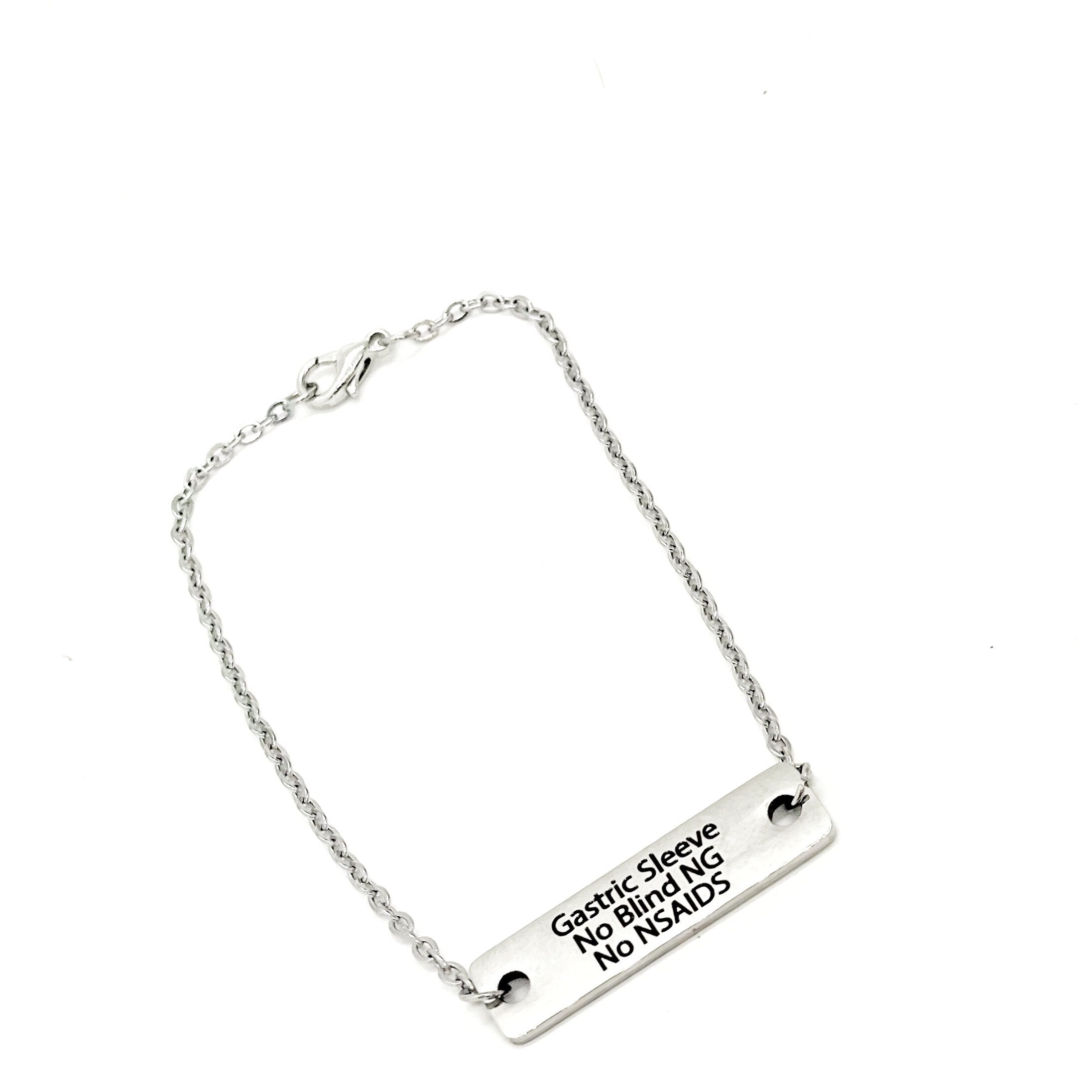 Gastric Surgery Gifts, Gastric Sleeve Bracelet, Gastric Sleeve Awareness, Gastric Sleeve Jewelry, No Blind NG, No NSAIDS, Medical Notice