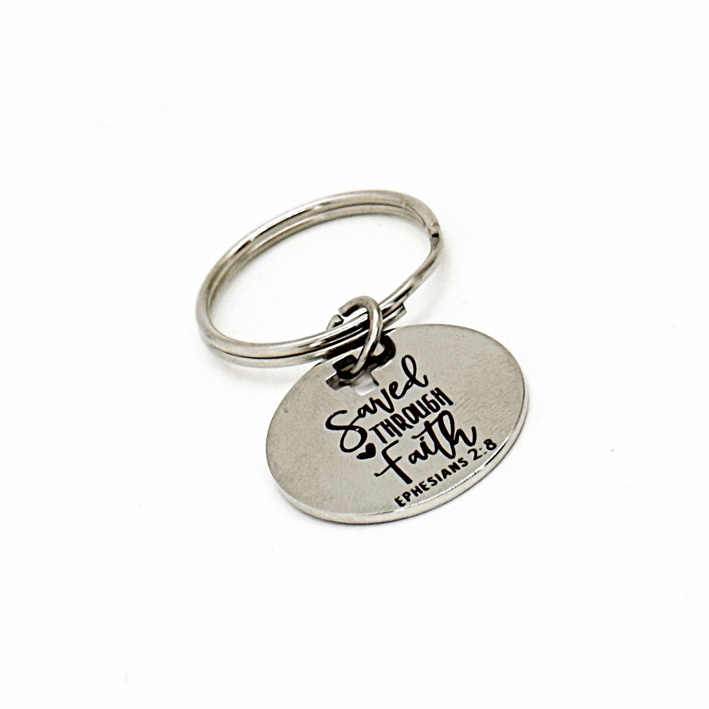 Saved Through Faith Charm Keychain, Ephesians 2 8, Scripture Gift, Baptism Gift, Salvation Gift, Faith Gift, Scripture Quote, Bible Verse