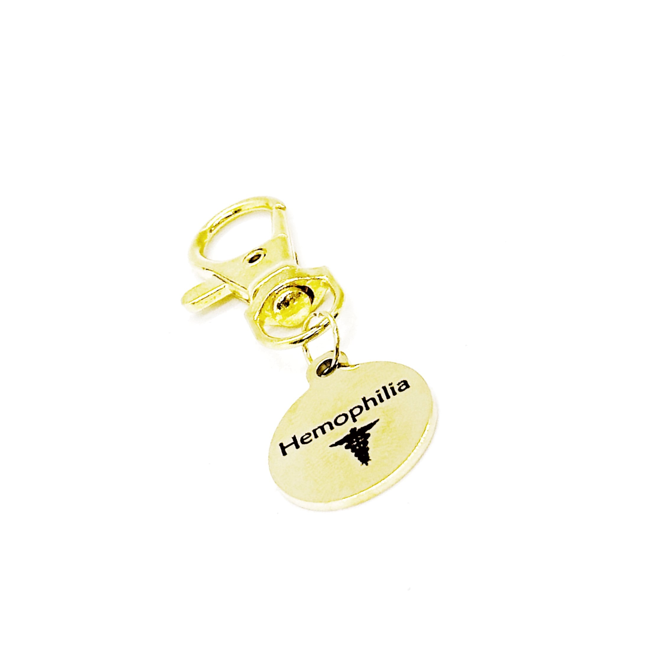 Hemophilia Blood Condition Goldtone Bag Charm, Medicine Bag Charm, Hemophilia Purse Clip, Bag Tag, Medical Notification, Medical Awareness