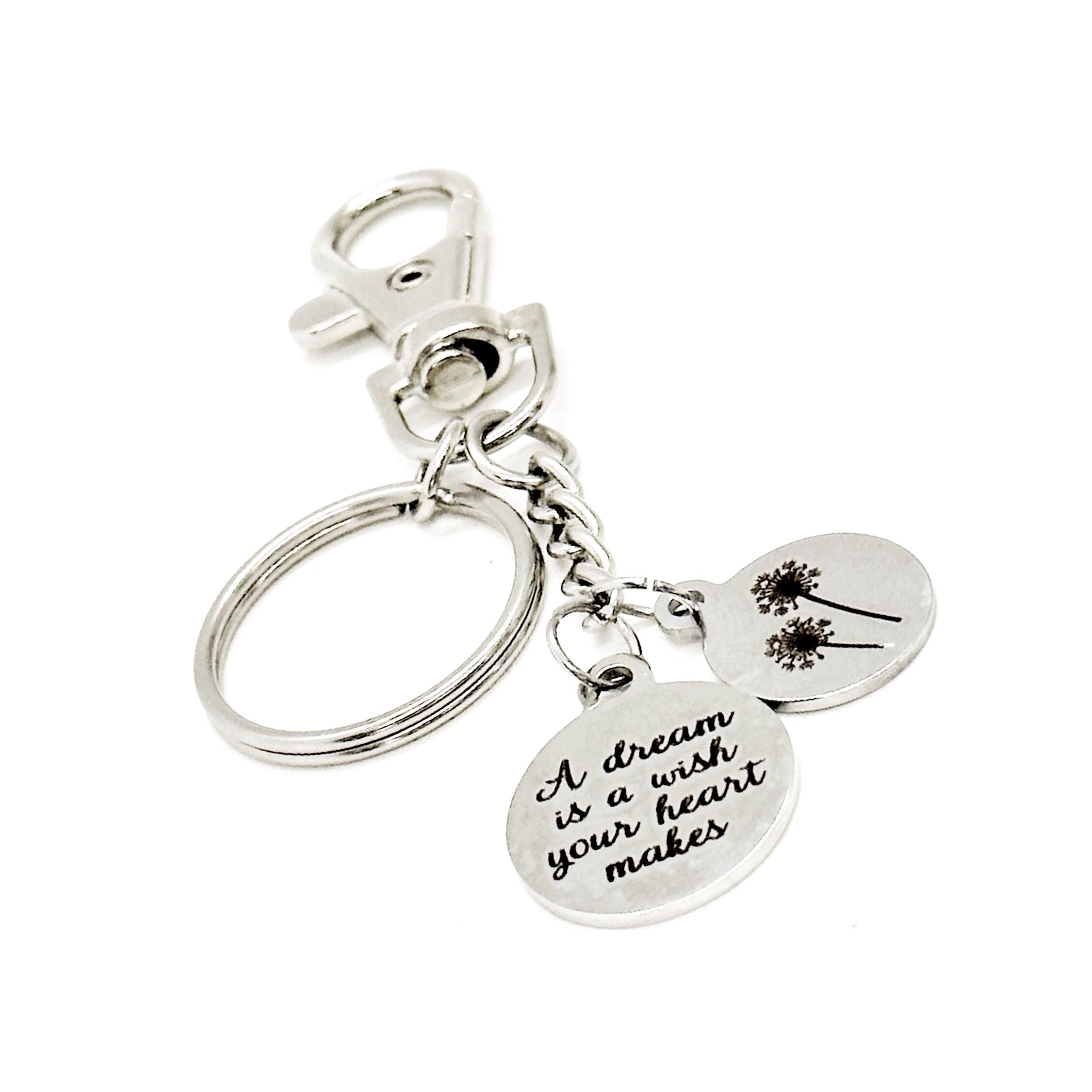 A Dream Is A Wish Your Heart Makes Dandelion Charm Clip On Keychain, Make Wishes, Dream Big, Gift For Her, Daughter, Graduation