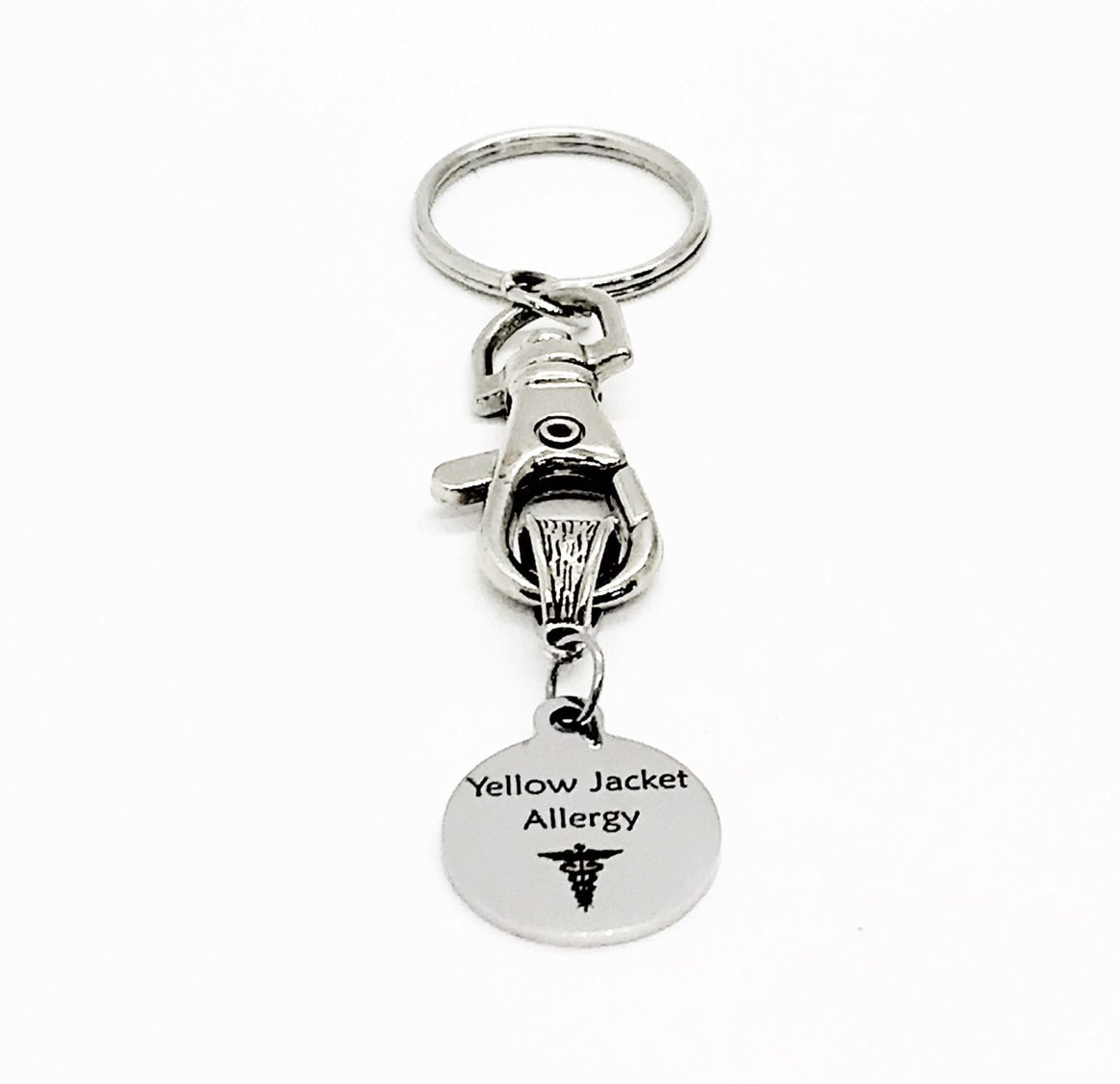 Yellow Jacket Allergy Medical ID Awareness Keychain, Medical Notification, Diabetic, Insulin Dependent, Medical Caduceus,  Caregiver