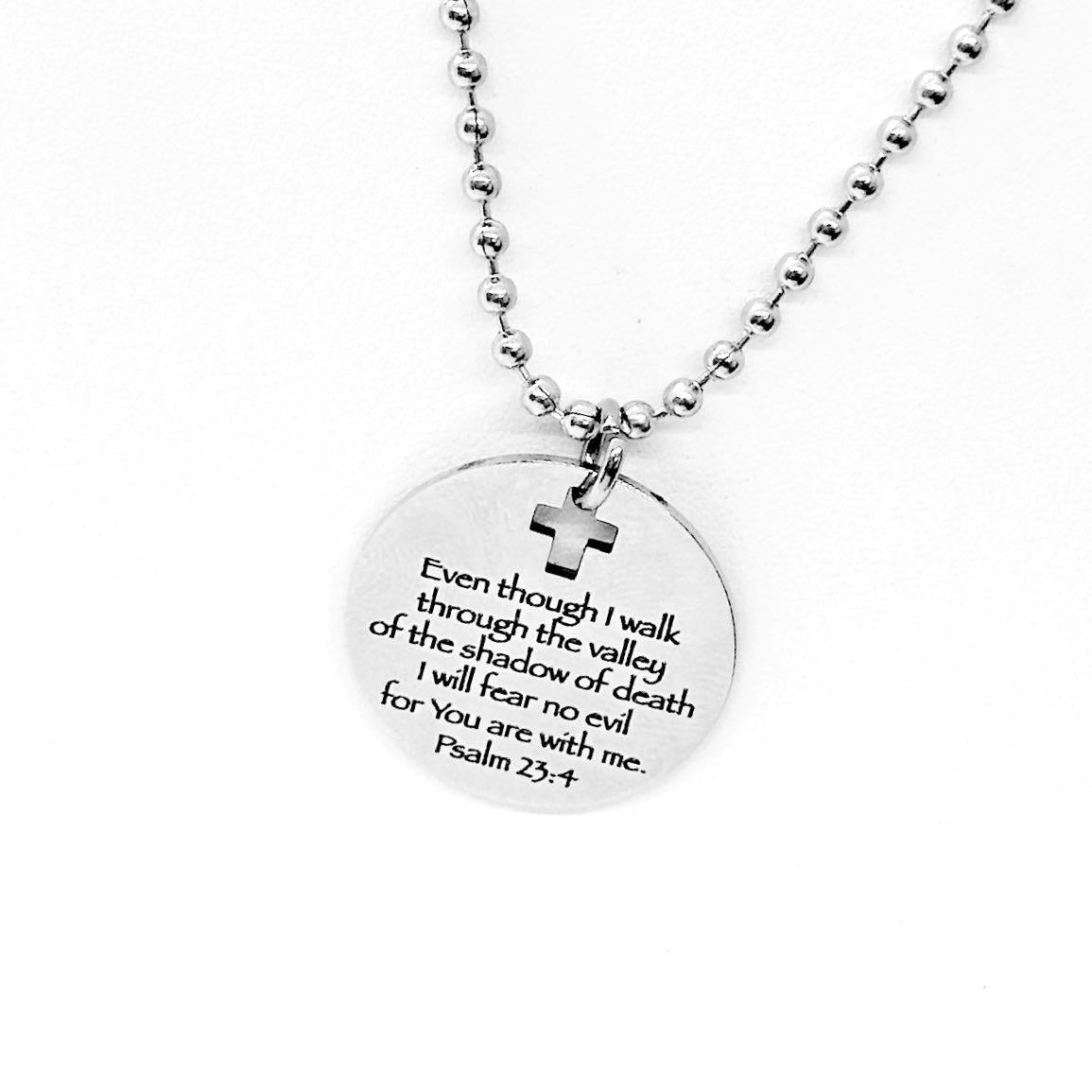 23rd Psalm Necklace, I Will Fear No Evil, God Is With Me, Psalm 23 4, Man Necklace, Son Gift, Daughter, Scripture Jewelry, Bible Verse