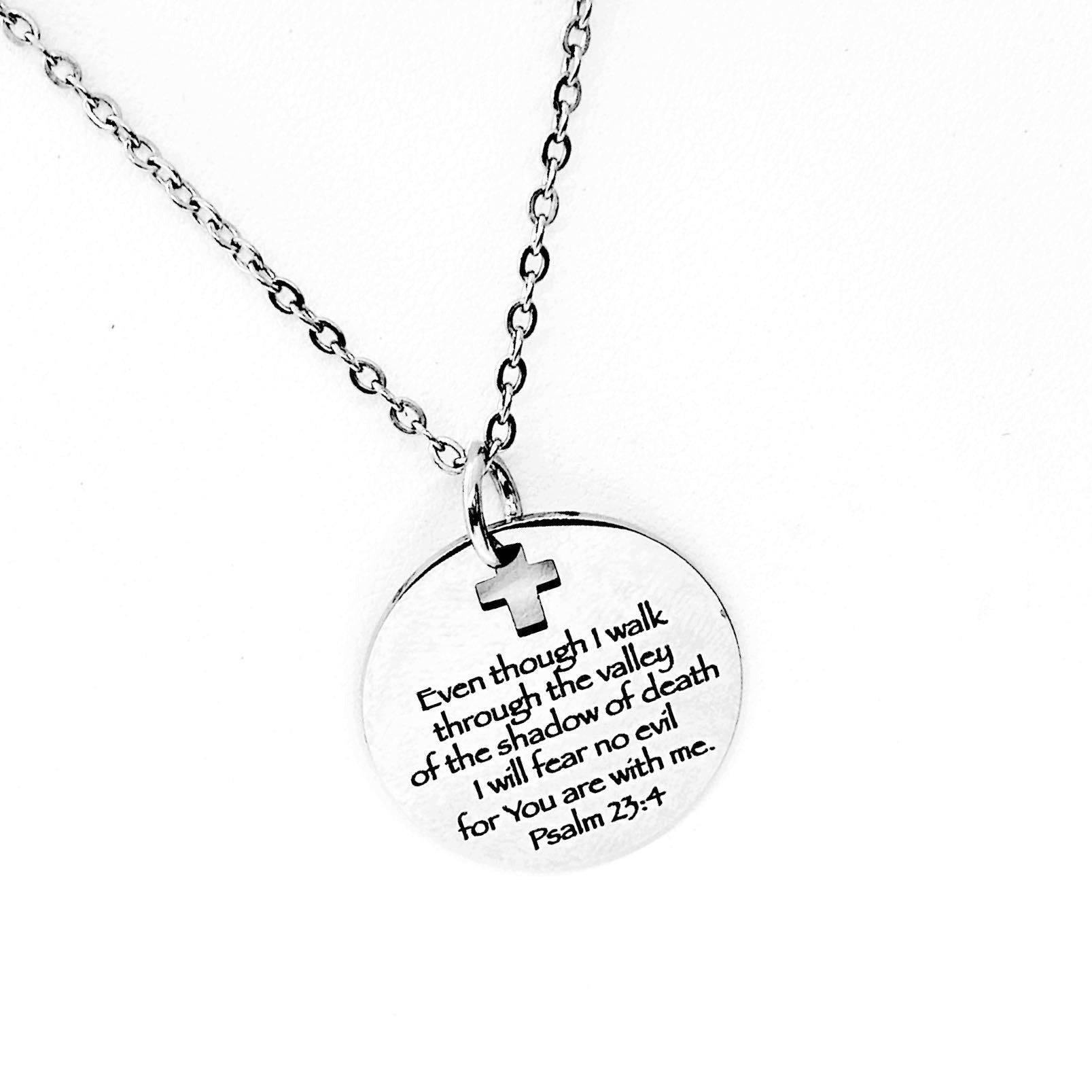 23rd Psalm Charm Necklace, Psalm 23 4 Scripture Jewelry, Christian Gift, Bible Verse, God Is With Me, Protection Gift, Fear No Evil
