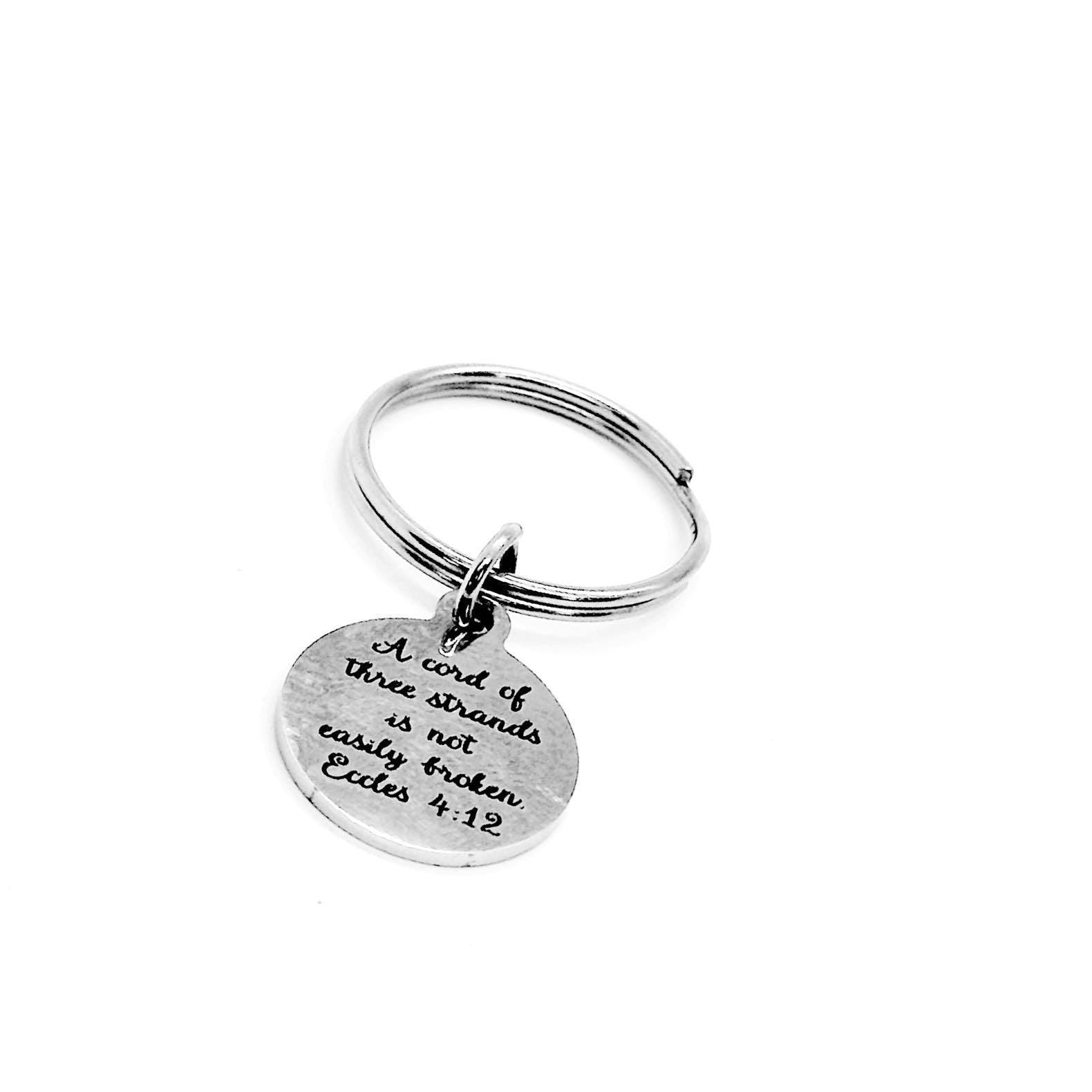 A Cord Of Three Strands Is Not Easily Broken Charm Keychain, Ecclesiastes 4 12, Wedding Gift, Marriage Scripture, Anniversary, Husband Wife