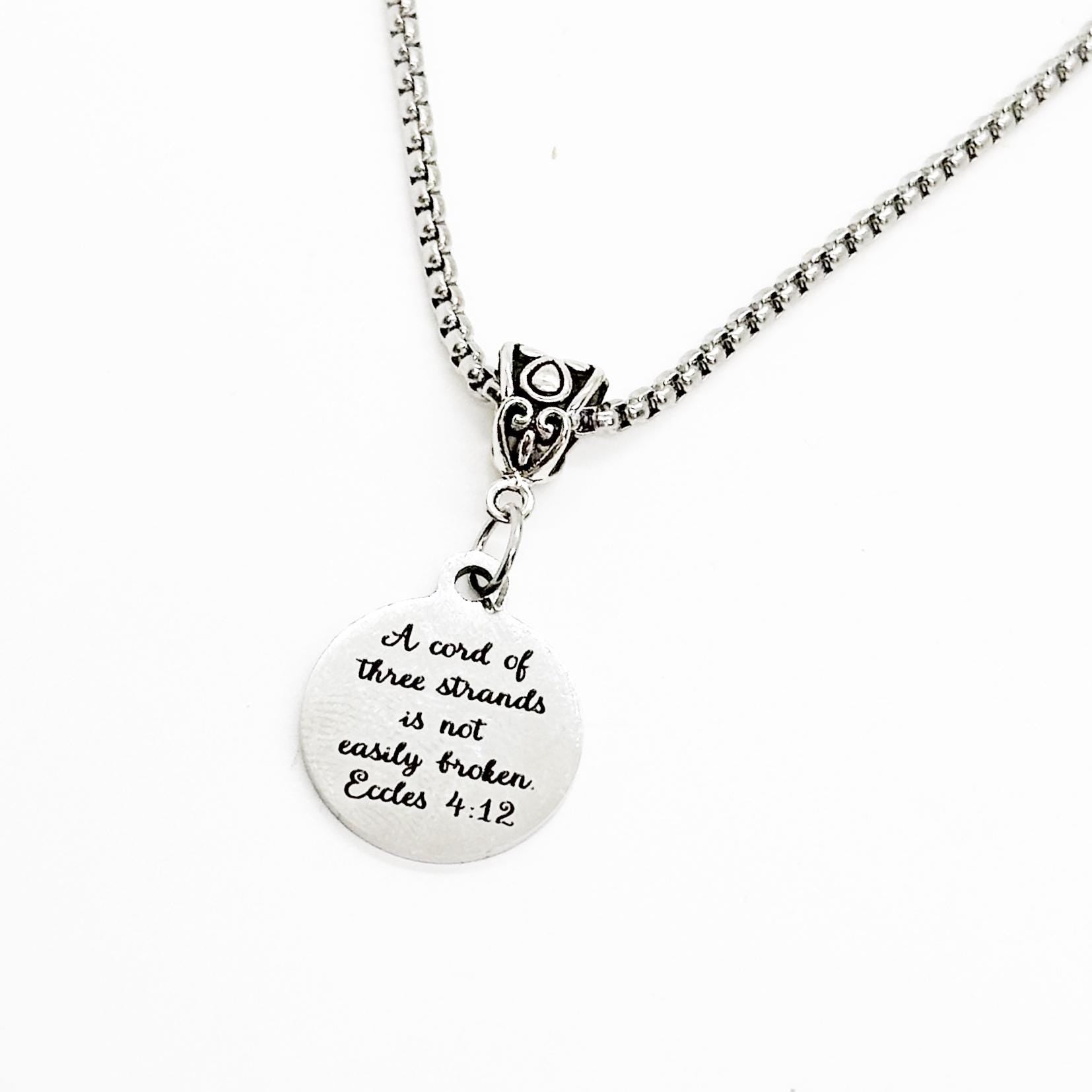 A Cord Of Three Strands Is Not Easily Broken Necklace, Ecclesiastes 4 12, Marriage Gift,  Wedding Gift, You Me And God, Christian Marriage