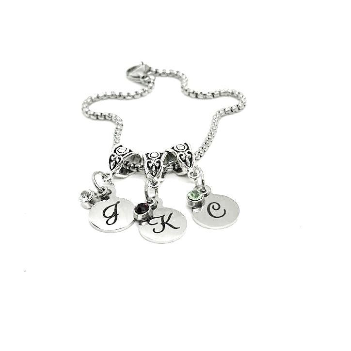 Initial and Birthstone Charm Bracelet, Mothers Day Gifts, Mom Gift, Family Charms, Wife Gift, Grandmother Gift, Daughter Gift, Gift For Her