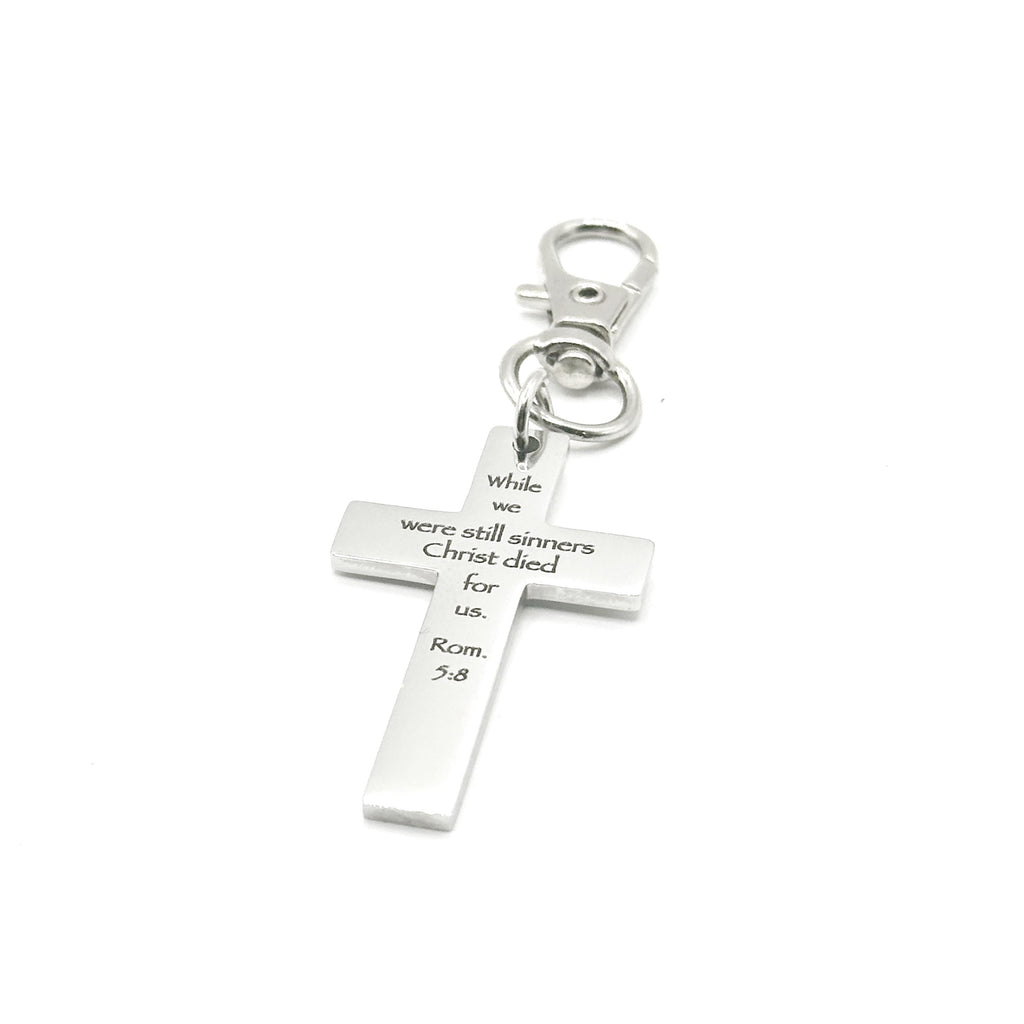 Christ Died For Us Romans 5 8 Clip On Charm Faith Gift Christian Cross Charm Scripture Accessory