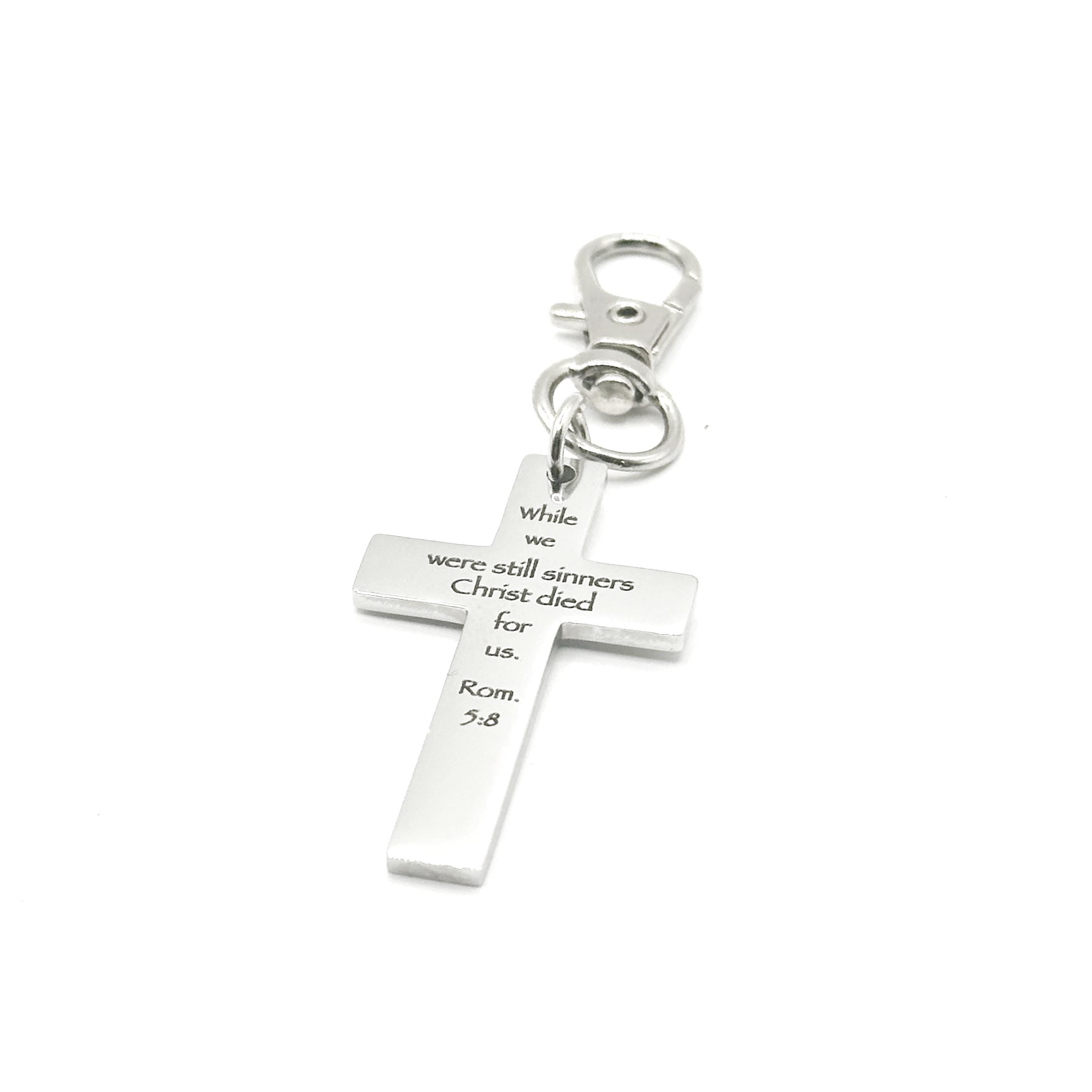 Christ Died For Us Romans 5 8 Clip On Charm Faith Gift Christian Cross Charm Scripture Accessory